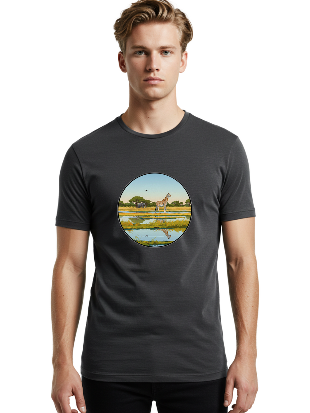 Giraffe-Scene Men'S Graphic Tee, 100% Cotton, Comfortable Casual Summer Wear, Machine Washable, Vintage Camera, Old Camera, Antique Camera, Black Camera, Classic Photography, Photography Equipment, Nostalgic Device, Film Camera, Camera Art Bam545