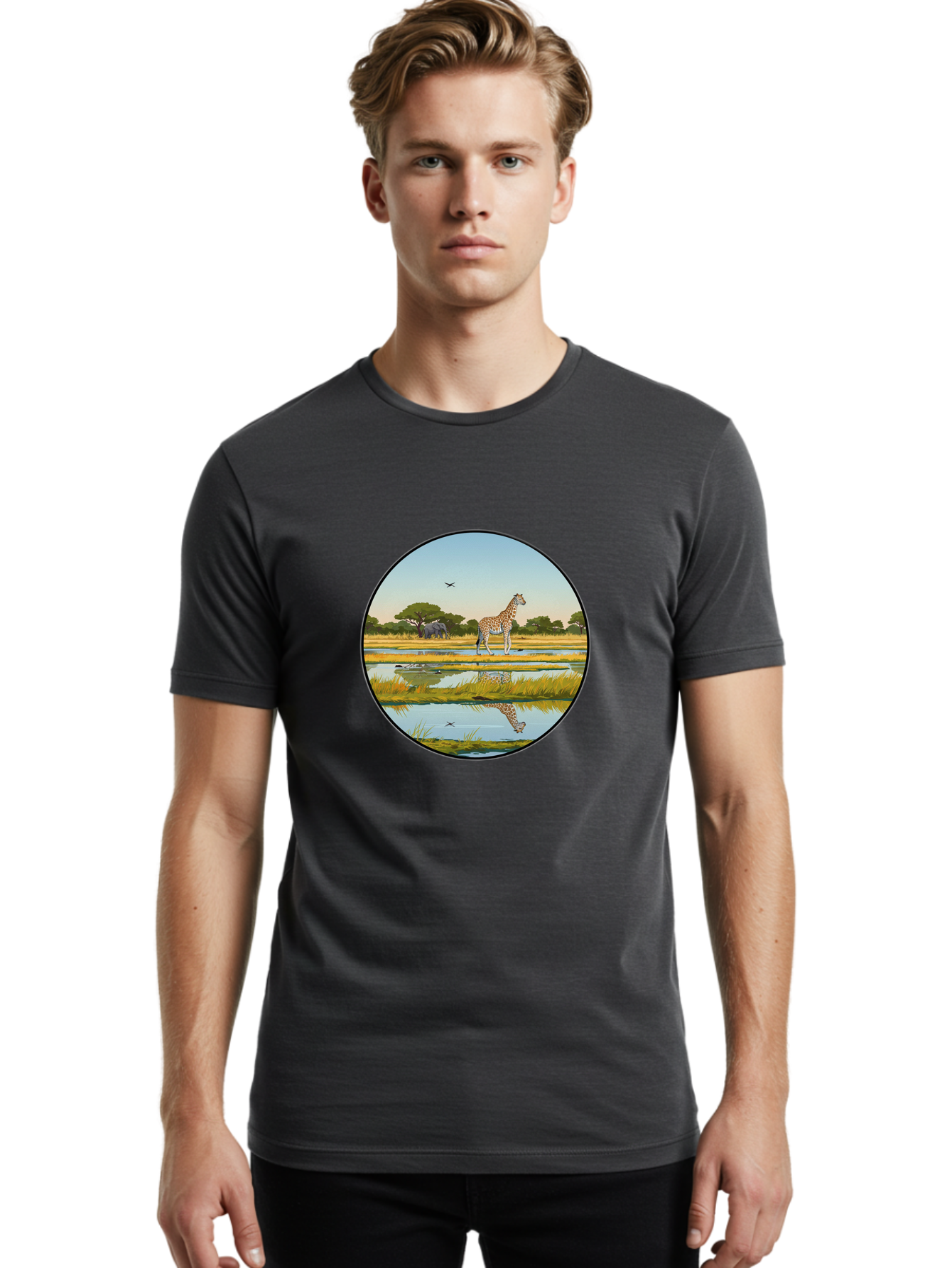 Giraffe-Scene Men'S Graphic Tee, 100% Cotton, Comfortable Casual Summer Wear, Machine Washable, Vintage Camera, Old Camera, Antique Camera, Black Camera, Classic Photography, Photography Equipment, Nostalgic Device, Film Camera, Camera Art Bam545