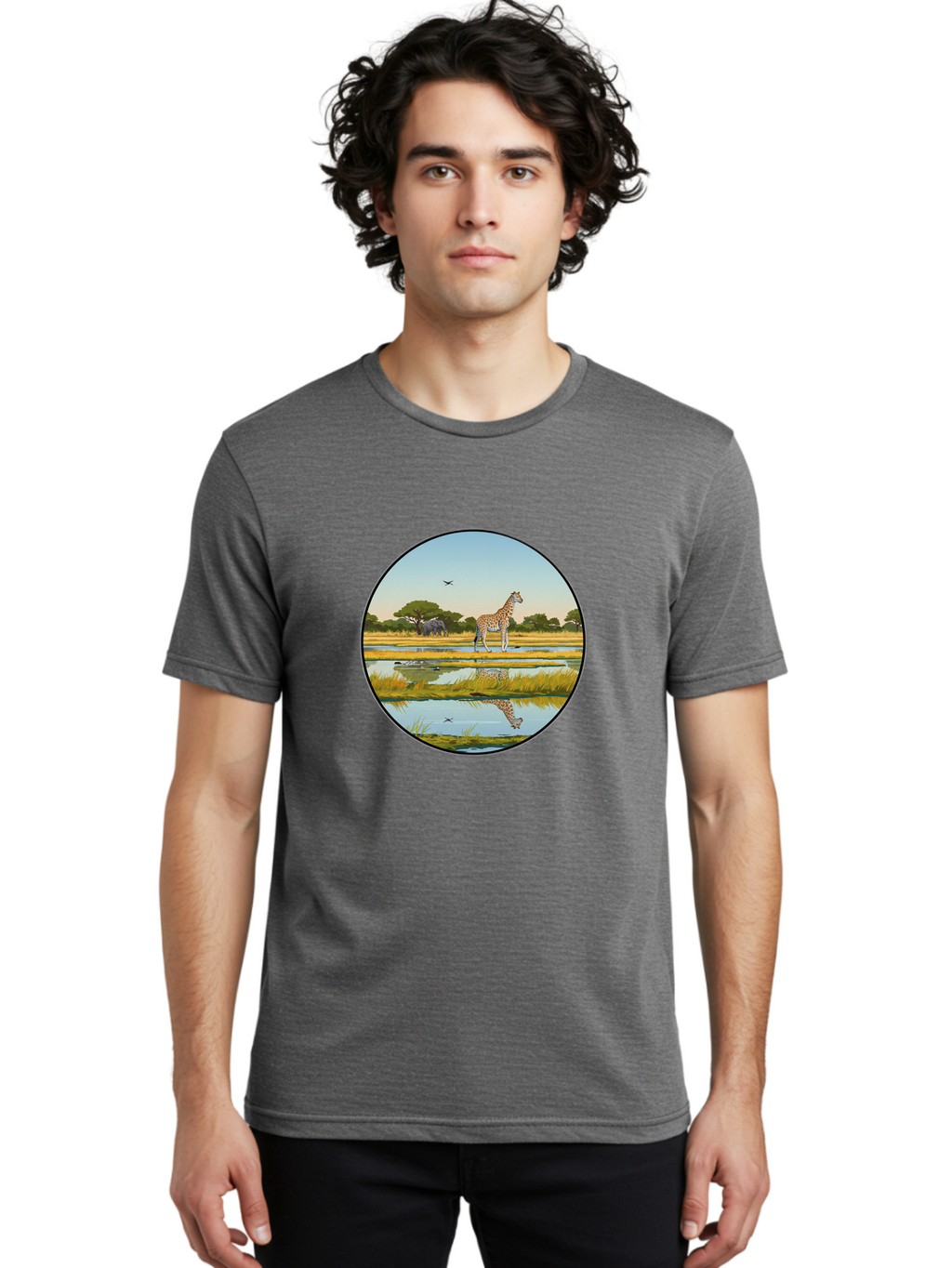 Giraffe-Scene Men'S Graphic Tee, 100% Cotton, Comfortable Casual Summer Wear, Machine Washable, Vintage Camera, Old Camera, Antique Camera, Black Camera, Classic Photography, Photography Equipment, Nostalgic Device, Film Camera, Camera Art Bam545