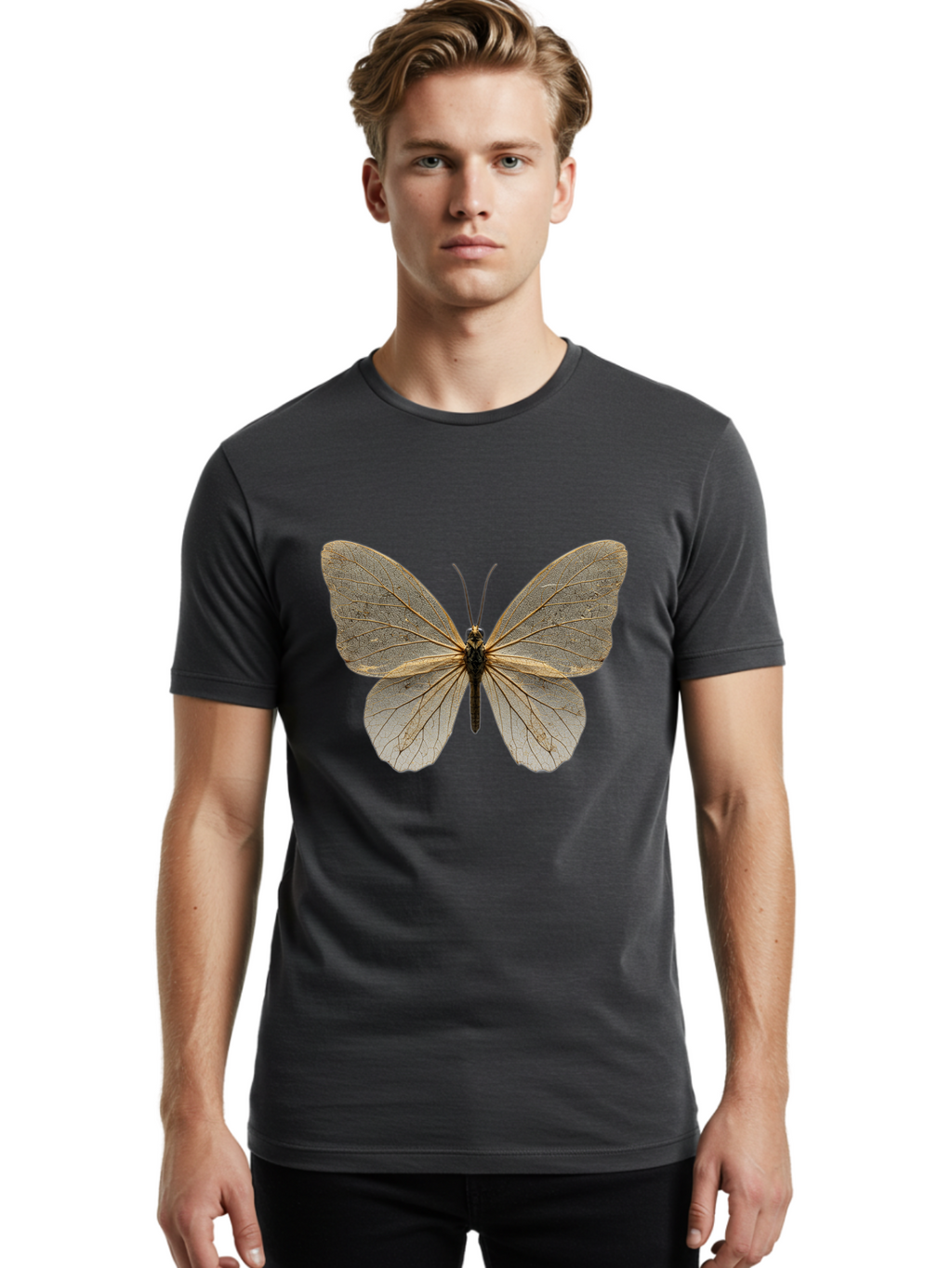 Glasswing-Butterfly Men'S Graphic Tee, 100% Cotton, Comfortable Casual Summer Wear, Machine Washable, Vintage Camera, Old Camera, Antique Camera, Black Camera, Classic Photography, Photography Equipment, Nostalgic Device, Film Camera, Bam547