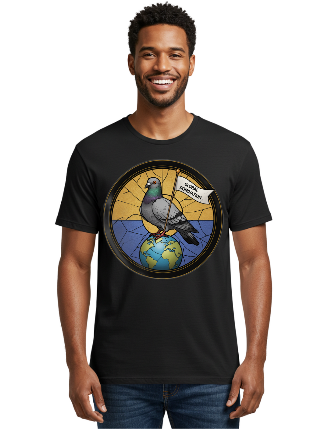 Global-Domination-Pigeon Men'S Graphic Tee, 100% Cotton, Comfortable Casual Summer Wear, Machine Washable, Vintage Camera, Old Camera, Antique Camera, Black Camera, Classic Photography, Photography Equipment, Nostalgic Device, Film Camera, Bam549