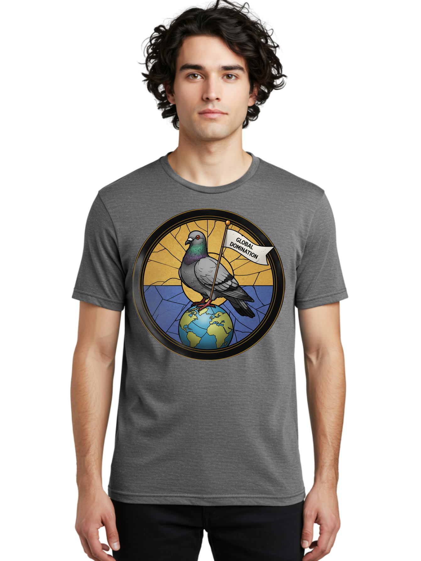 Global-Domination-Pigeon Men'S Graphic Tee, 100% Cotton, Comfortable Casual Summer Wear, Machine Washable, Vintage Camera, Old Camera, Antique Camera, Black Camera, Classic Photography, Photography Equipment, Nostalgic Device, Film Camera, Bam549