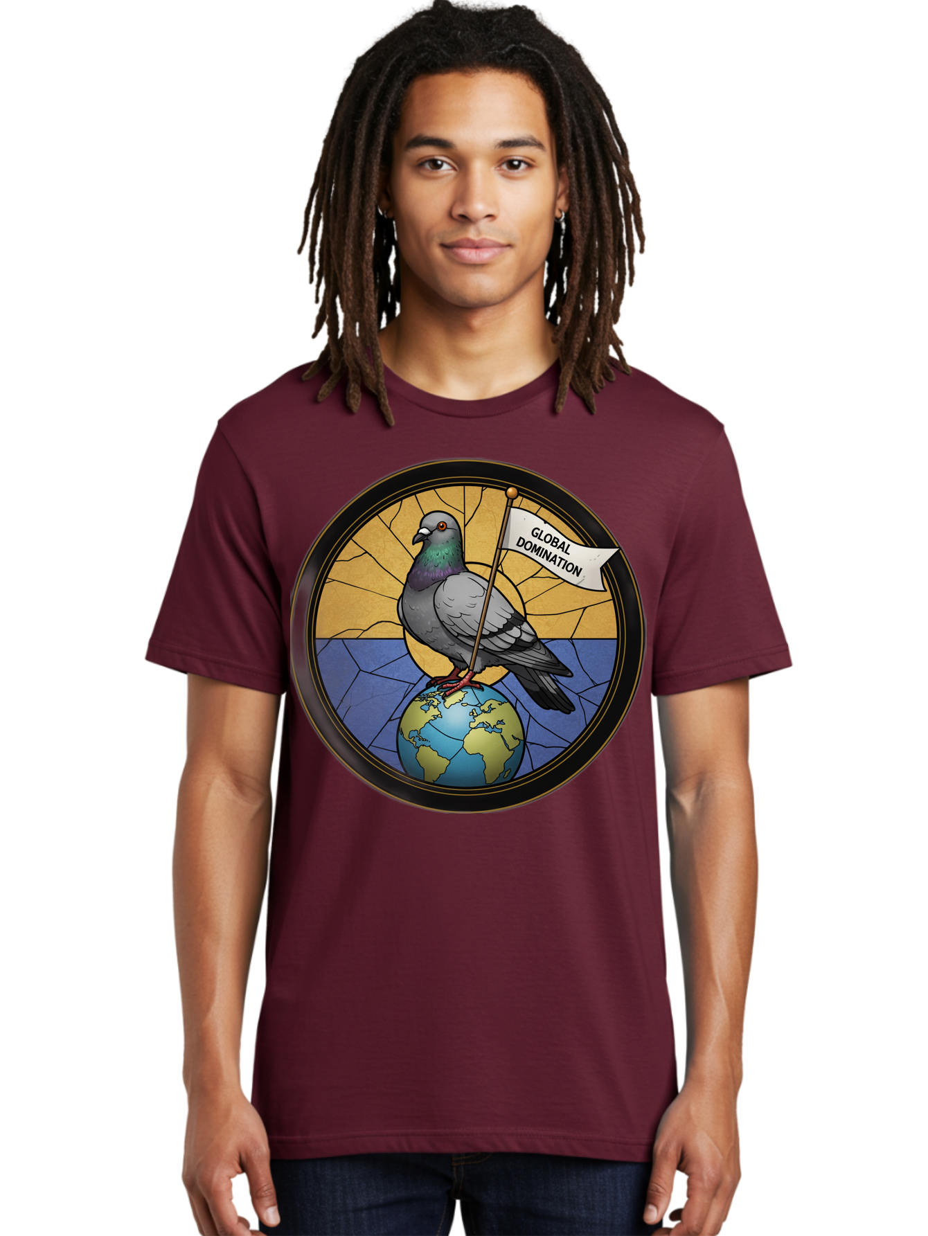Global-Domination-Pigeon Men'S Graphic Tee, 100% Cotton, Comfortable Casual Summer Wear, Machine Washable, Vintage Camera, Old Camera, Antique Camera, Black Camera, Classic Photography, Photography Equipment, Nostalgic Device, Film Camera, Bam549