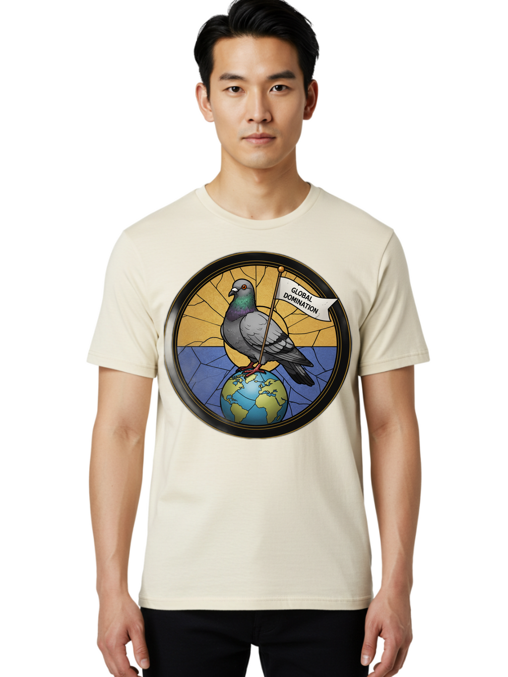Global-Domination-Pigeon Men'S Graphic Tee, 100% Cotton, Comfortable Casual Summer Wear, Machine Washable, Vintage Camera, Old Camera, Antique Camera, Black Camera, Classic Photography, Photography Equipment, Nostalgic Device, Film Camera, Bam549
