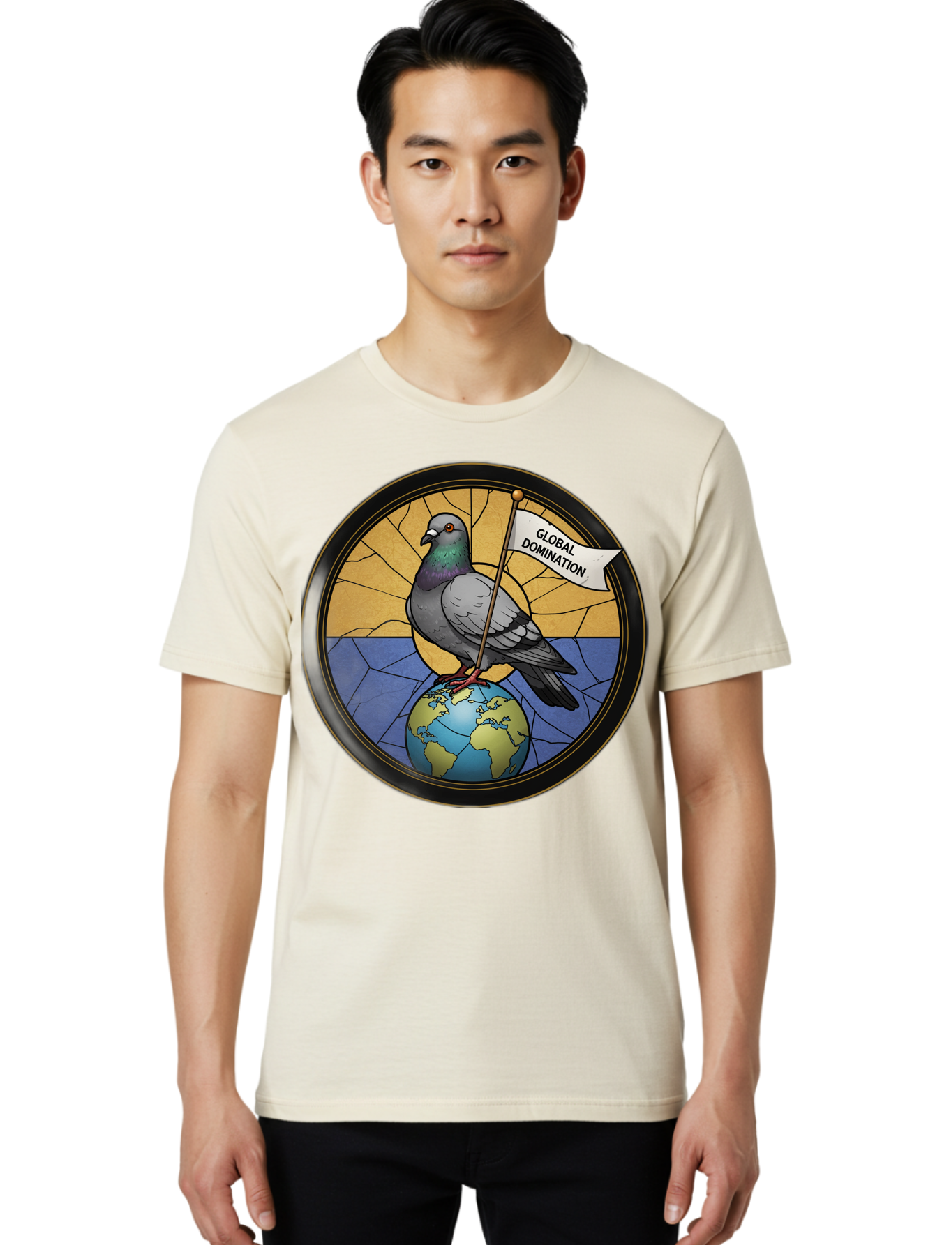 Global-Domination-Pigeon Men'S Graphic Tee, 100% Cotton, Comfortable Casual Summer Wear, Machine Washable, Vintage Camera, Old Camera, Antique Camera, Black Camera, Classic Photography, Photography Equipment, Nostalgic Device, Film Camera, Bam549