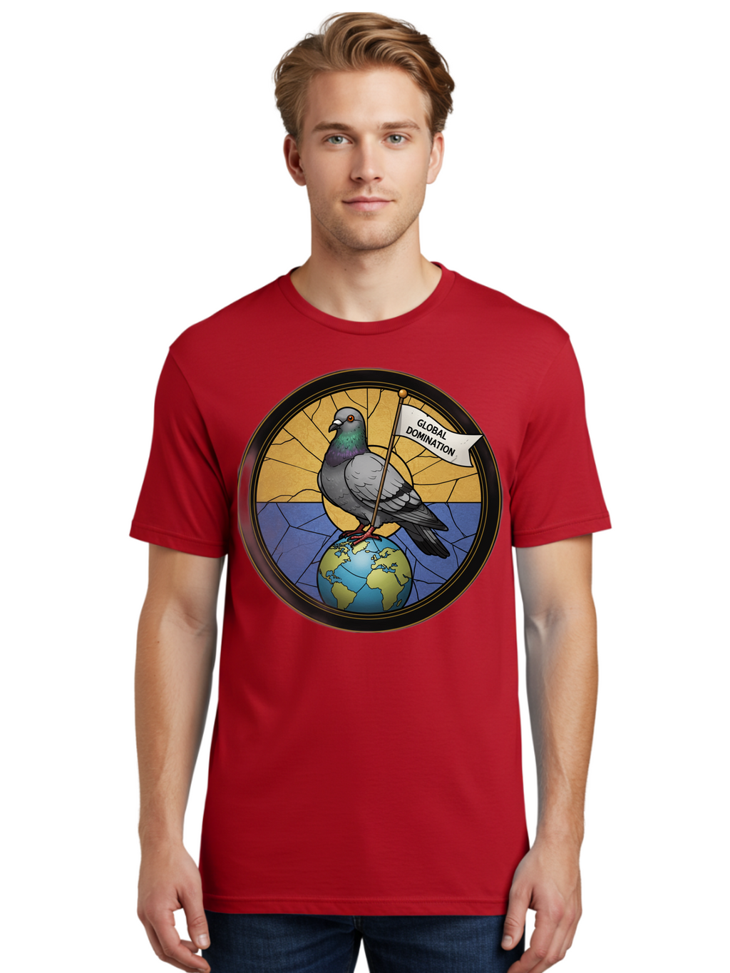 Global-Domination-Pigeon Men'S Graphic Tee, 100% Cotton, Comfortable Casual Summer Wear, Machine Washable, Vintage Camera, Old Camera, Antique Camera, Black Camera, Classic Photography, Photography Equipment, Nostalgic Device, Film Camera, Bam549