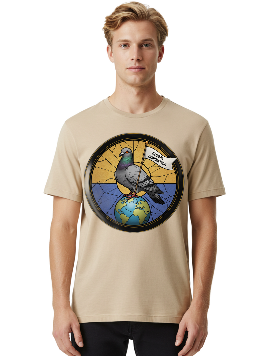 Global-Domination-Pigeon Men'S Graphic Tee, 100% Cotton, Comfortable Casual Summer Wear, Machine Washable, Vintage Camera, Old Camera, Antique Camera, Black Camera, Classic Photography, Photography Equipment, Nostalgic Device, Film Camera, Bam549