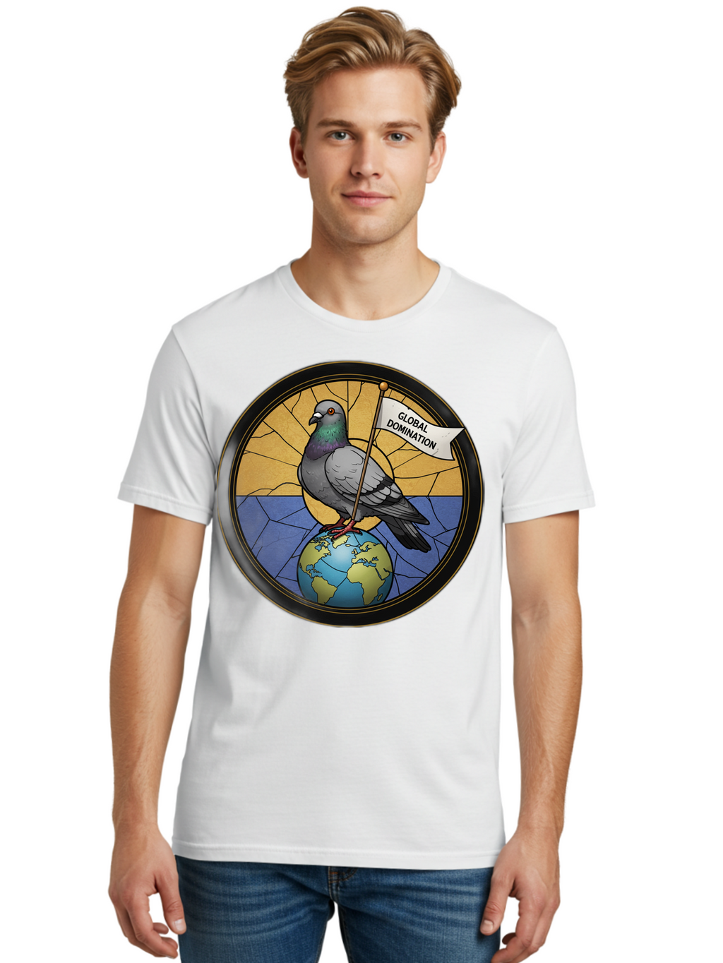 Global-Domination-Pigeon Men'S Graphic Tee, 100% Cotton, Comfortable Casual Summer Wear, Machine Washable, Vintage Camera, Old Camera, Antique Camera, Black Camera, Classic Photography, Photography Equipment, Nostalgic Device, Film Camera, Bam549