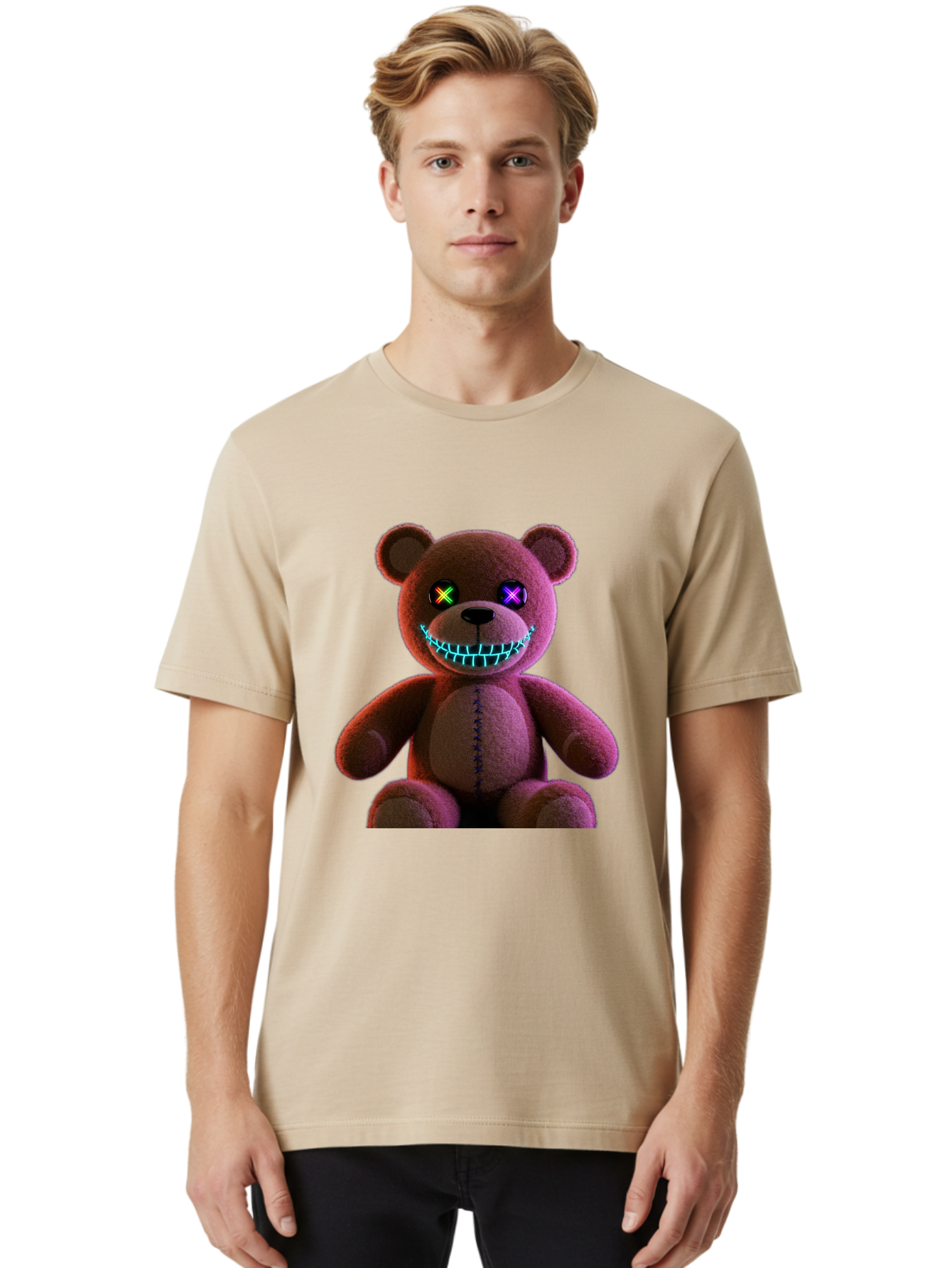 Glowing-Eyes-Teddy-Bear Men'S Graphic Tee, 100% Cotton, Comfortable Casual Summer Wear, Machine Washable, Vintage Camera, Old Camera, Antique Camera, Black Camera, Classic Photography, Photography Equipment, Nostalgic Device, Film Camera, Bam552