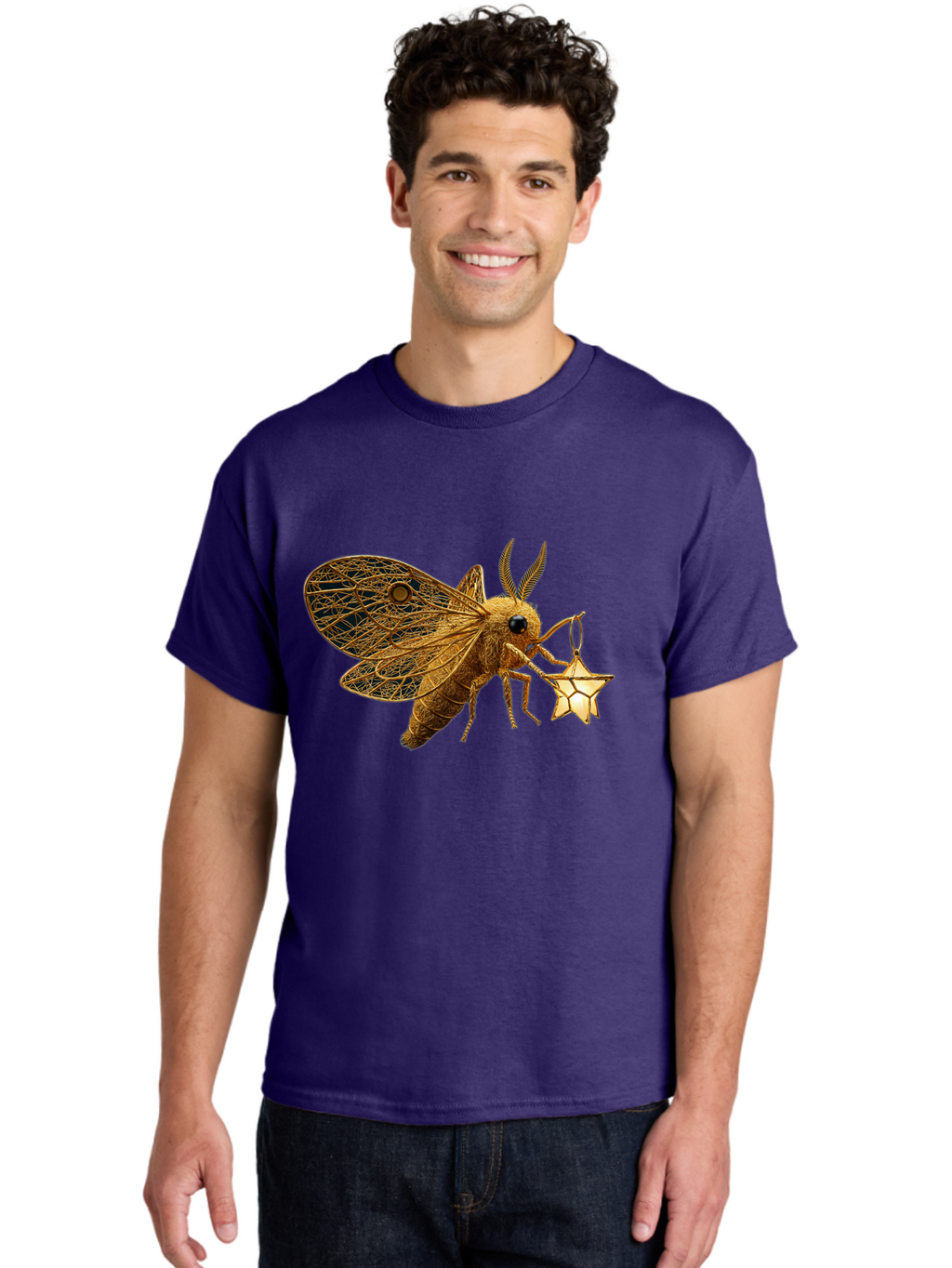 Golden-Bee-Holding-Star Men'S Graphic Tee, 100% Cotton, Comfortable Casual Summer Wear, Machine Washable, Vintage Camera, Old Camera, Antique Camera, Black Camera, Classic Photography, Photography Equipment, Nostalgic Device, Film Camera, Bam557