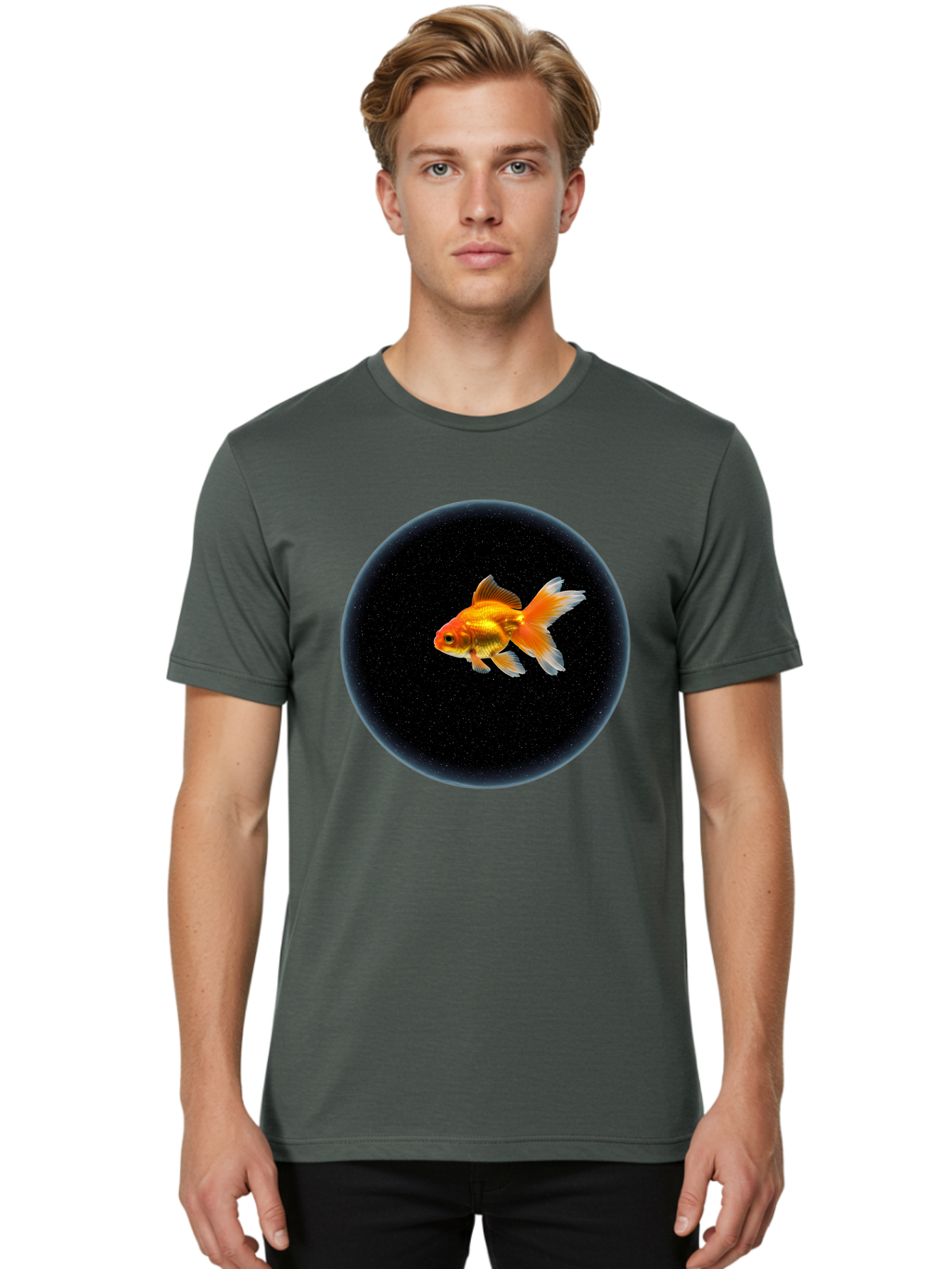 Goldfish-In-Black-Circle Men'S Graphic Tee, 100% Cotton, Comfortable Casual Summer Wear, Machine Washable, Vintage Camera, Old Camera, Antique Camera, Black Camera, Classic Photography, Photography Equipment, Nostalgic Device, Film Camera, Bam563