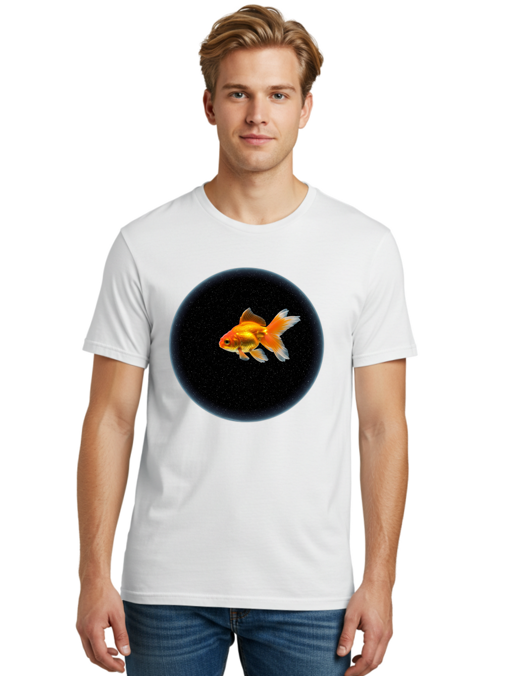 Goldfish-In-Black-Circle Men'S Graphic Tee, 100% Cotton, Comfortable Casual Summer Wear, Machine Washable, Vintage Camera, Old Camera, Antique Camera, Black Camera, Classic Photography, Photography Equipment, Nostalgic Device, Film Camera, Bam563