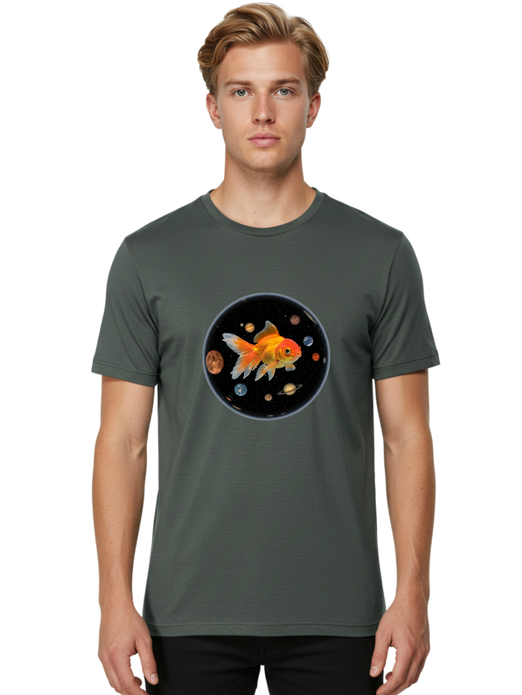 Goldfish-In-Space Men'S Graphic Tee, 100% Cotton, Comfortable Casual Summer Wear, Machine Washable, Vintage Camera, Old Camera, Antique Camera, Black Camera, Classic Photography, Photography Equipment, Nostalgic Device, Film Camera, Camera Art Bam570