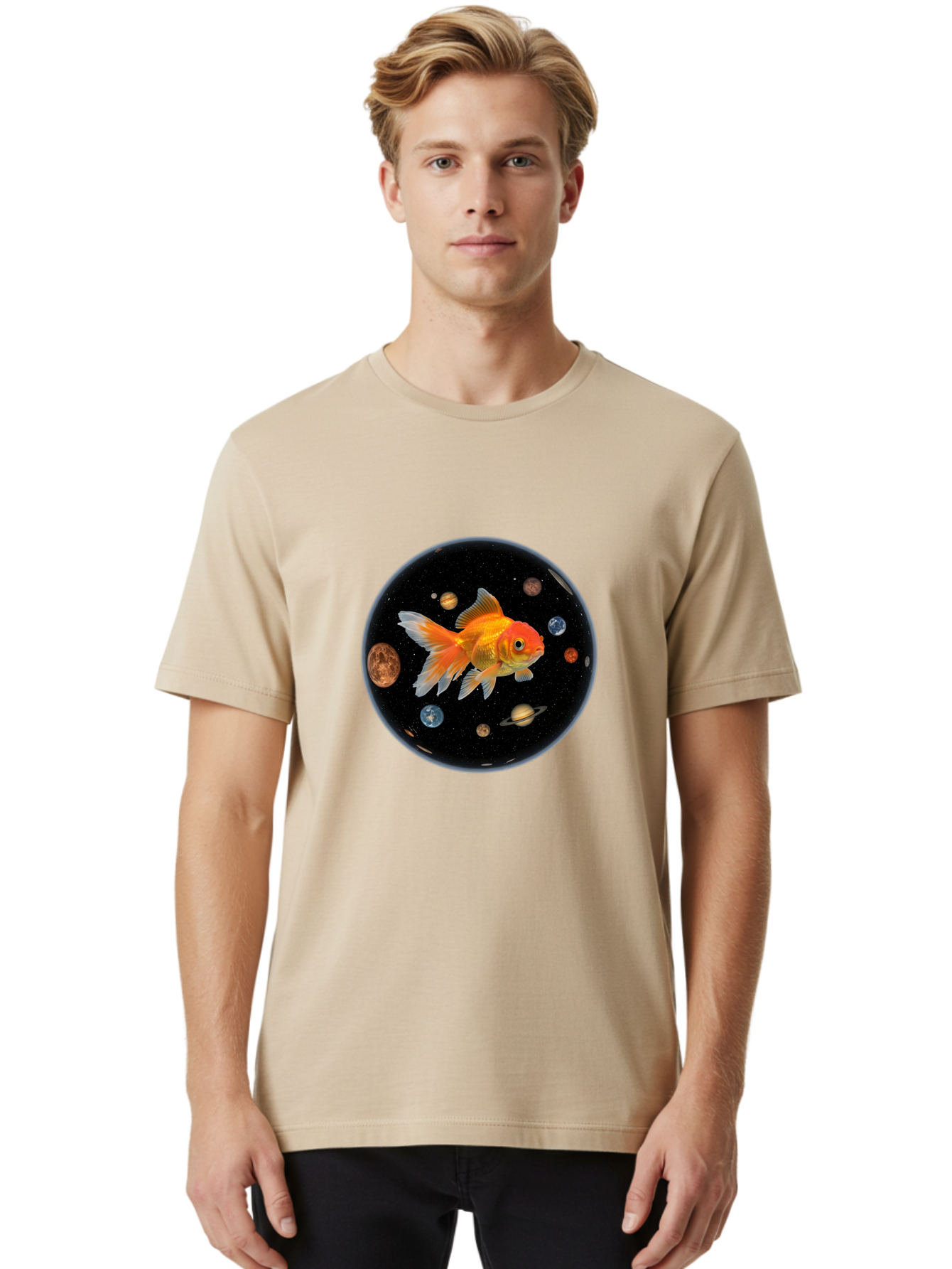 Goldfish-In-Space Men'S Graphic Tee, 100% Cotton, Comfortable Casual Summer Wear, Machine Washable, Vintage Camera, Old Camera, Antique Camera, Black Camera, Classic Photography, Photography Equipment, Nostalgic Device, Film Camera, Camera Art Bam570