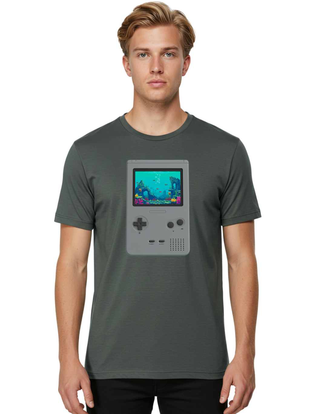 Gray-Gameboy Men'S Graphic Tee, 100% Cotton, Comfortable Casual Summer Wear, Machine Washable, Vintage Camera, Old Camera, Antique Camera, Black Camera, Classic Photography, Photography Equipment, Nostalgic Device, Film Camera, Camera Art Bam587
