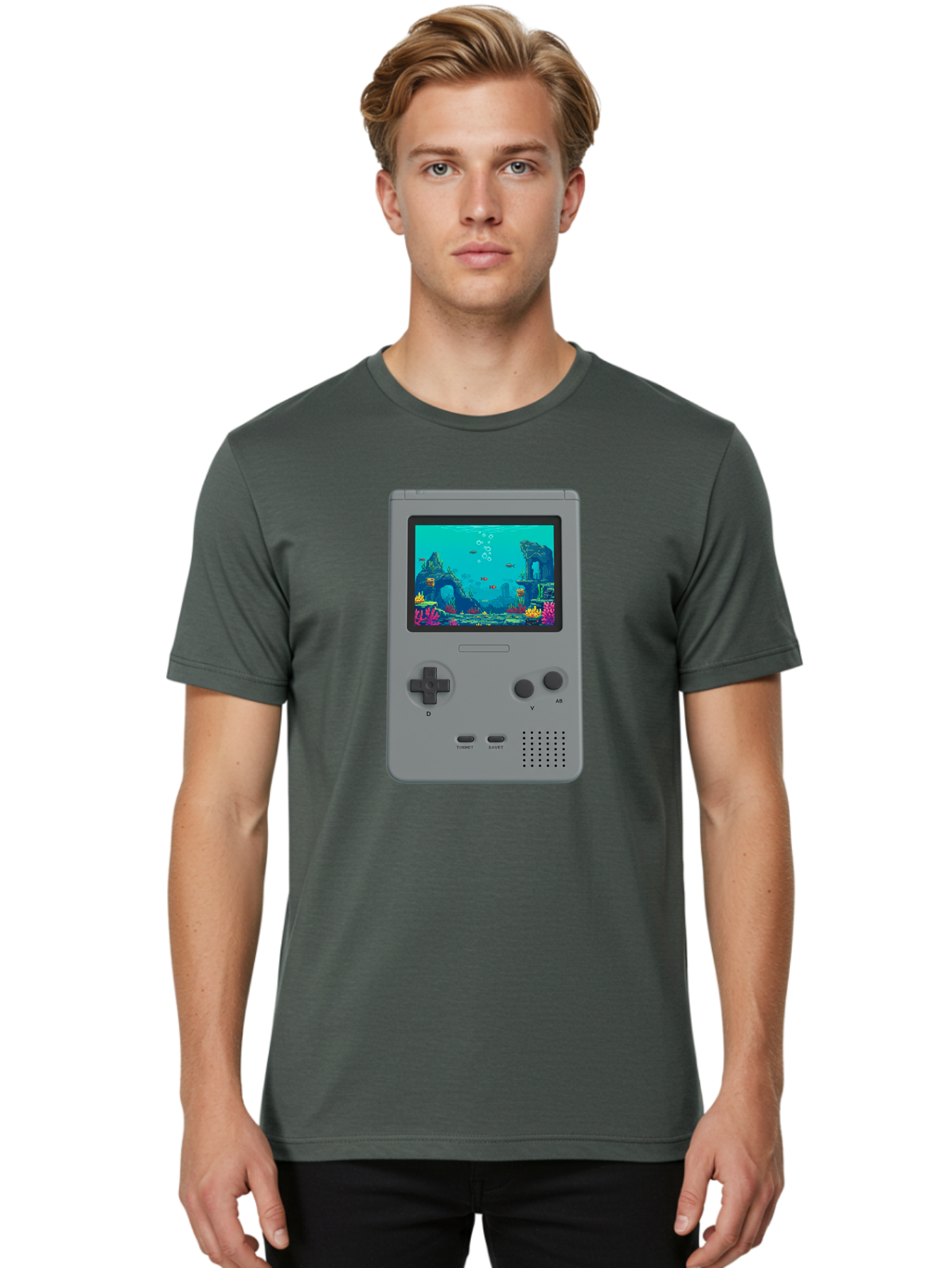 Gray-Gameboy Men'S Graphic Tee, 100% Cotton, Comfortable Casual Summer Wear, Machine Washable, Vintage Camera, Old Camera, Antique Camera, Black Camera, Classic Photography, Photography Equipment, Nostalgic Device, Film Camera, Camera Art Bam587