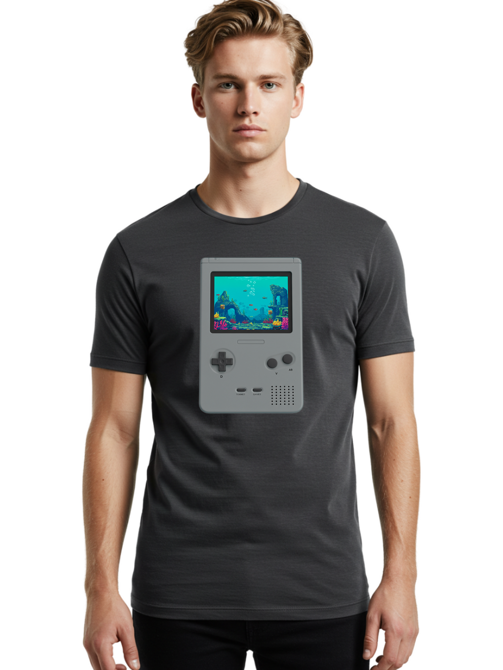 Gray-Gameboy Men'S Graphic Tee, 100% Cotton, Comfortable Casual Summer Wear, Machine Washable, Vintage Camera, Old Camera, Antique Camera, Black Camera, Classic Photography, Photography Equipment, Nostalgic Device, Film Camera, Camera Art Bam587