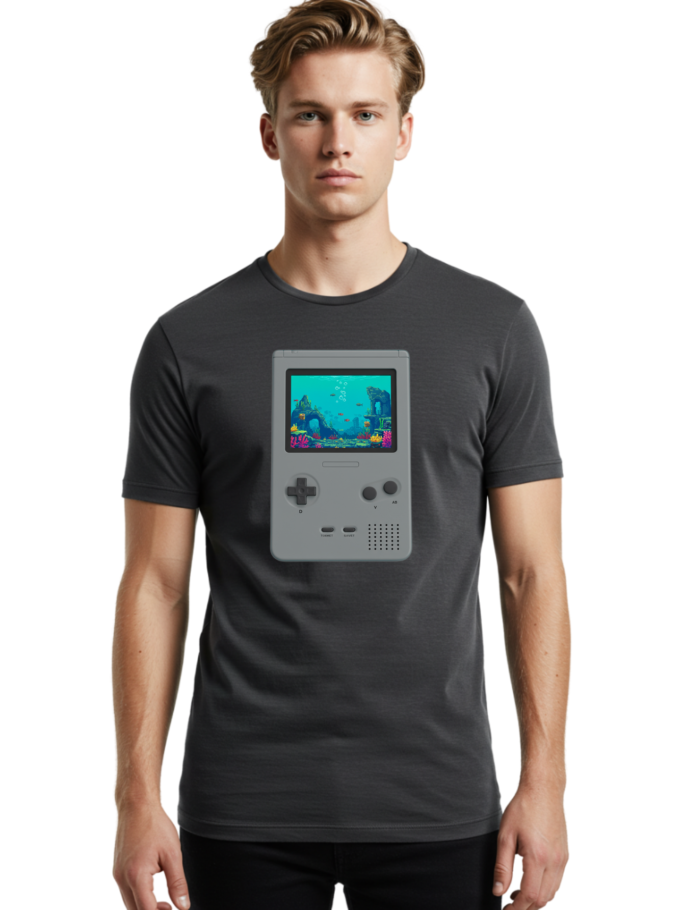 Gray-Gameboy Men'S Graphic Tee, 100% Cotton, Comfortable Casual Summer Wear, Machine Washable, Vintage Camera, Old Camera, Antique Camera, Black Camera, Classic Photography, Photography Equipment, Nostalgic Device, Film Camera, Camera Art Bam587