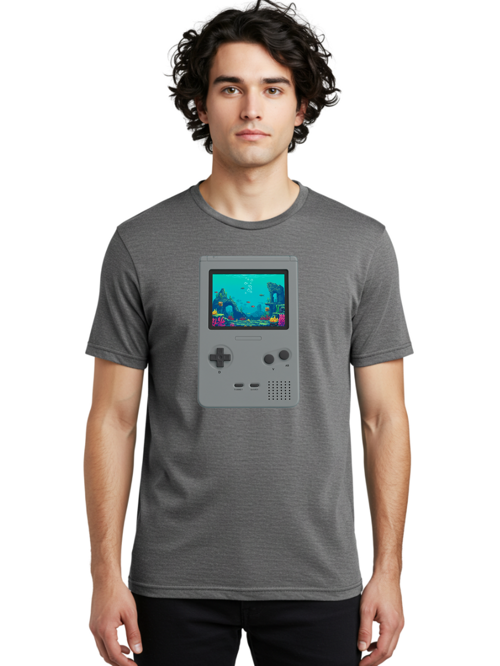 Gray-Gameboy Men'S Graphic Tee, 100% Cotton, Comfortable Casual Summer Wear, Machine Washable, Vintage Camera, Old Camera, Antique Camera, Black Camera, Classic Photography, Photography Equipment, Nostalgic Device, Film Camera, Camera Art Bam587