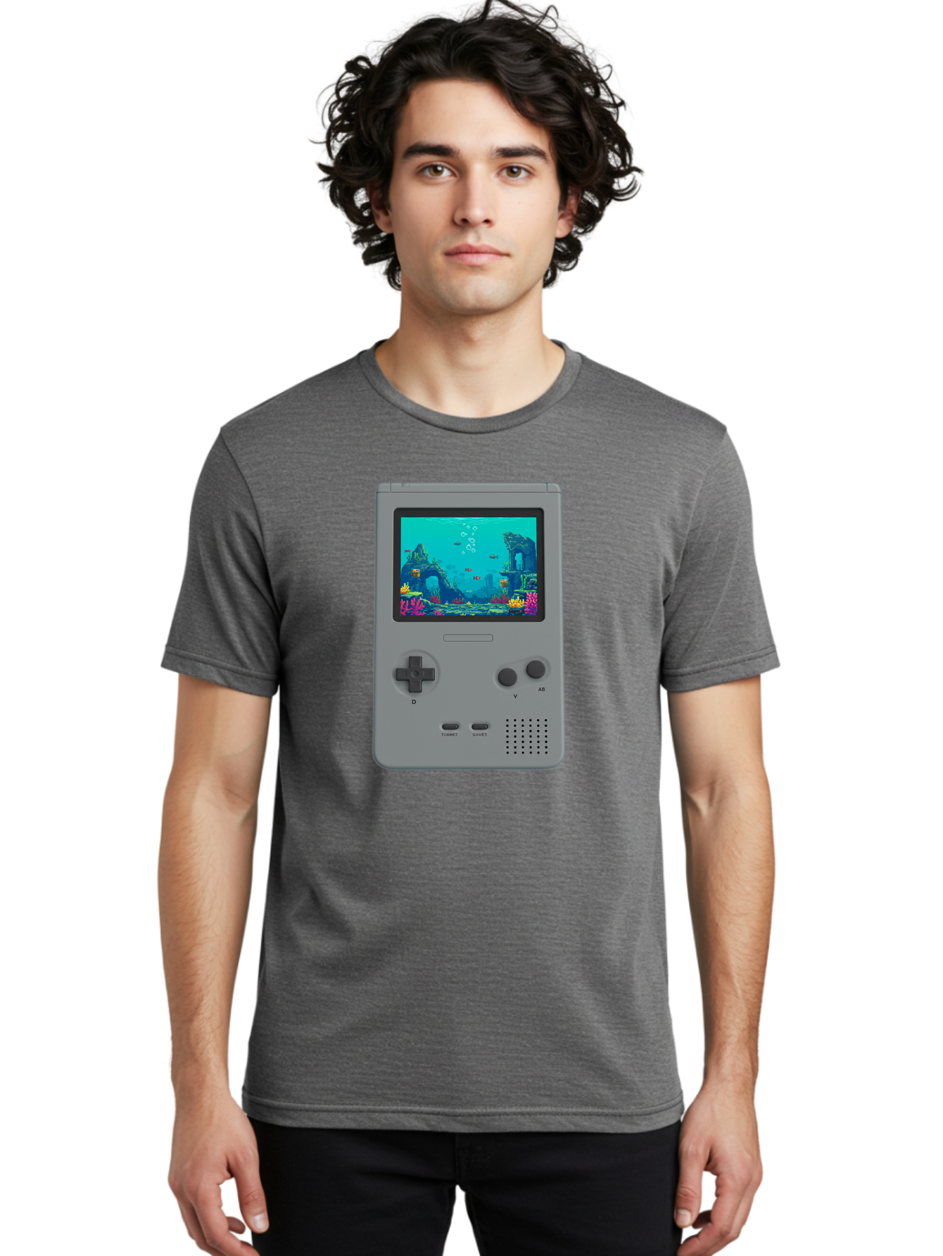 Gray-Gameboy Men'S Graphic Tee, 100% Cotton, Comfortable Casual Summer Wear, Machine Washable, Vintage Camera, Old Camera, Antique Camera, Black Camera, Classic Photography, Photography Equipment, Nostalgic Device, Film Camera, Camera Art Bam587