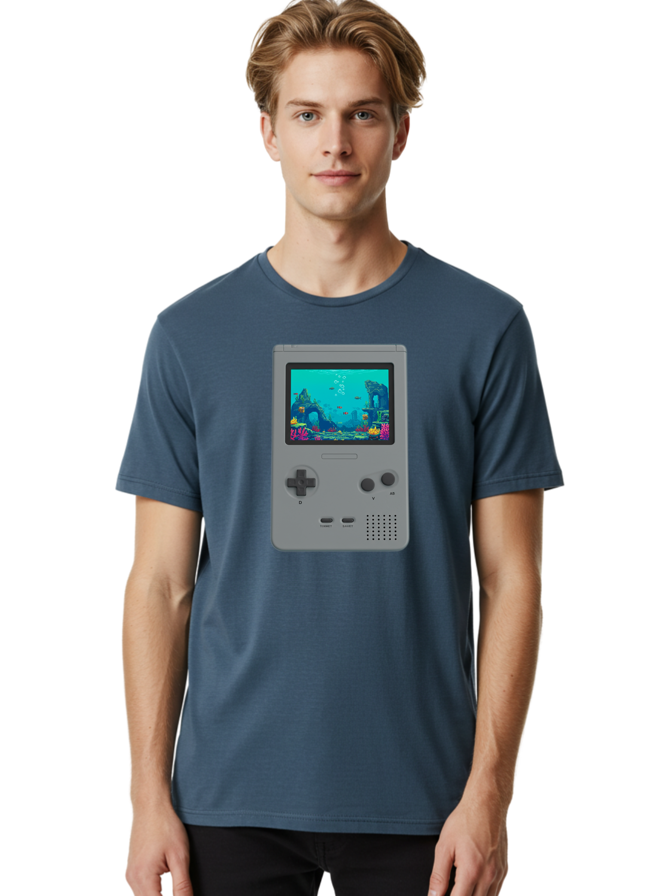 Gray-Gameboy Men'S Graphic Tee, 100% Cotton, Comfortable Casual Summer Wear, Machine Washable, Vintage Camera, Old Camera, Antique Camera, Black Camera, Classic Photography, Photography Equipment, Nostalgic Device, Film Camera, Camera Art Bam587