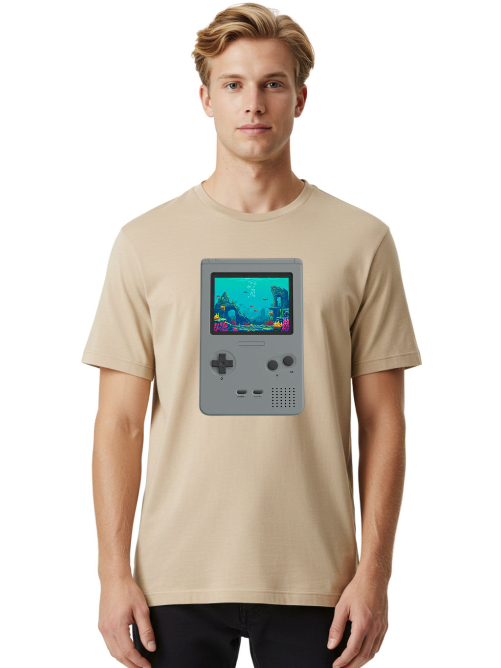 Gray-Gameboy Men'S Graphic Tee, 100% Cotton, Comfortable Casual Summer Wear, Machine Washable, Vintage Camera, Old Camera, Antique Camera, Black Camera, Classic Photography, Photography Equipment, Nostalgic Device, Film Camera, Camera Art Bam587