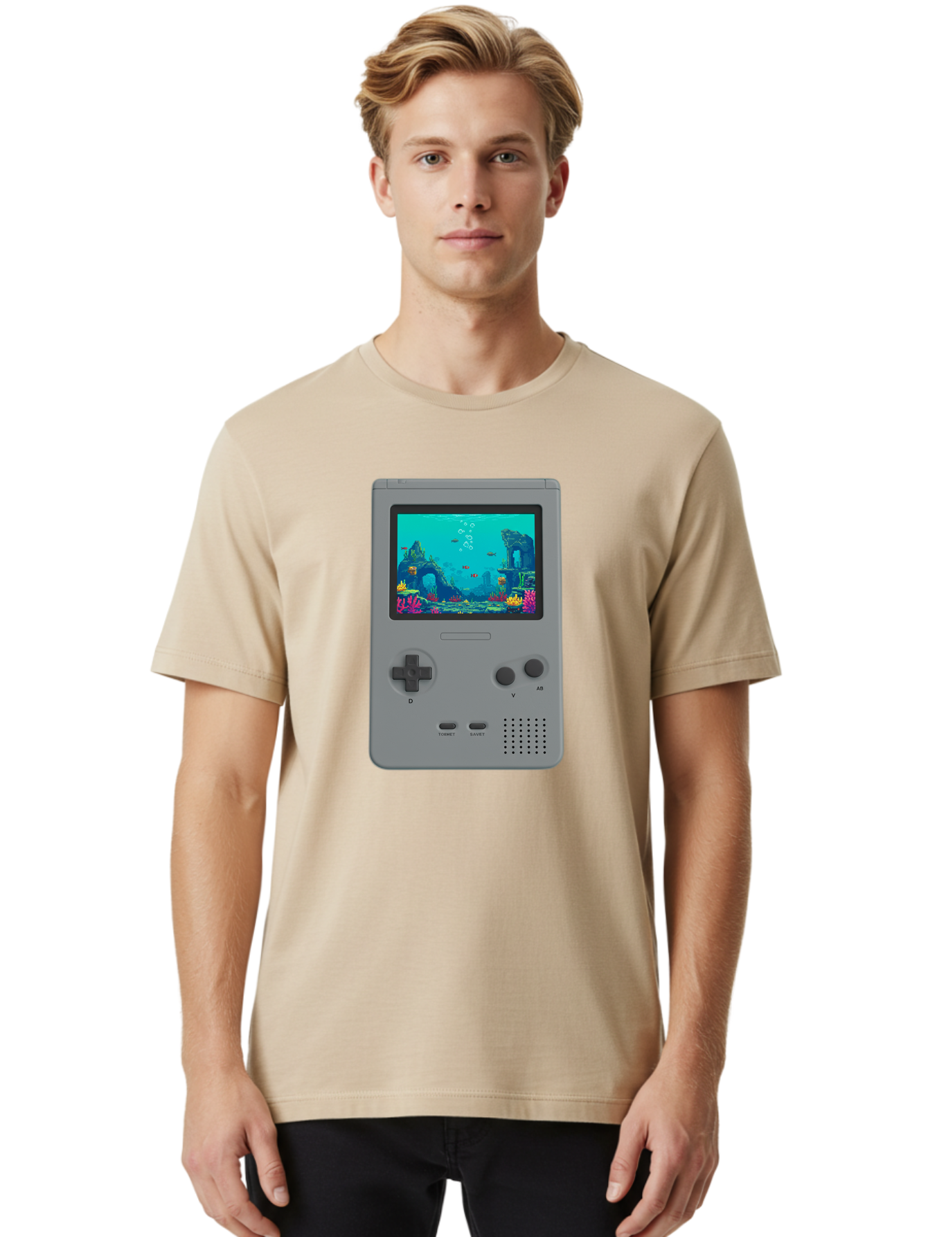 Gray-Gameboy Men'S Graphic Tee, 100% Cotton, Comfortable Casual Summer Wear, Machine Washable, Vintage Camera, Old Camera, Antique Camera, Black Camera, Classic Photography, Photography Equipment, Nostalgic Device, Film Camera, Camera Art Bam587