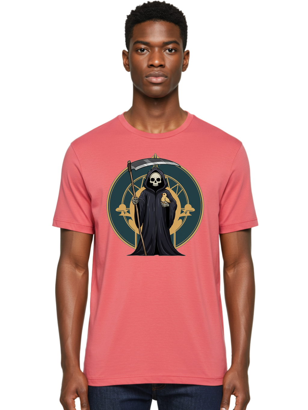 Grim-Reaper-With-Bird Men'S Graphic Tee, 100% Cotton, Comfortable Casual Summer Wear, Machine Washable, Vintage Camera, Old Camera, Antique Camera, Black Camera, Classic Photography, Photography Equipment, Nostalgic Device, Film Camera, Bam591
