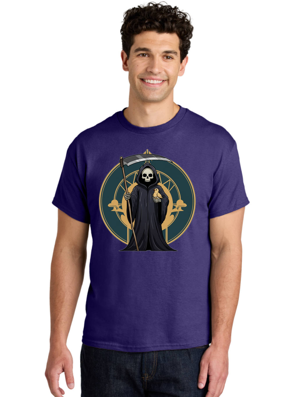Grim-Reaper-With-Bird Men'S Graphic Tee, 100% Cotton, Comfortable Casual Summer Wear, Machine Washable, Vintage Camera, Old Camera, Antique Camera, Black Camera, Classic Photography, Photography Equipment, Nostalgic Device, Film Camera, Bam591
