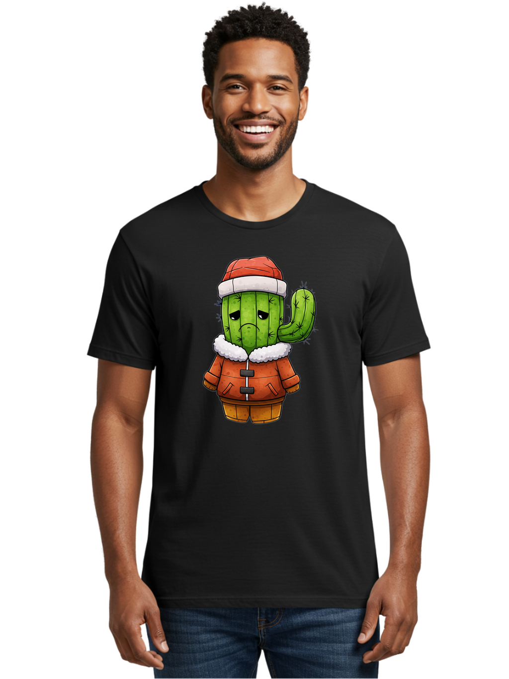 Grumpy-Cactus-In-Winter-Outfit Men'S Graphic Tee, 100% Cotton, Comfortable Casual Summer Wear, Machine Washable, Vintage Camera, Old Camera, Antique Camera, Black Camera, Classic Photography, Photography Equipment, Nostalgic Device, Bam592
