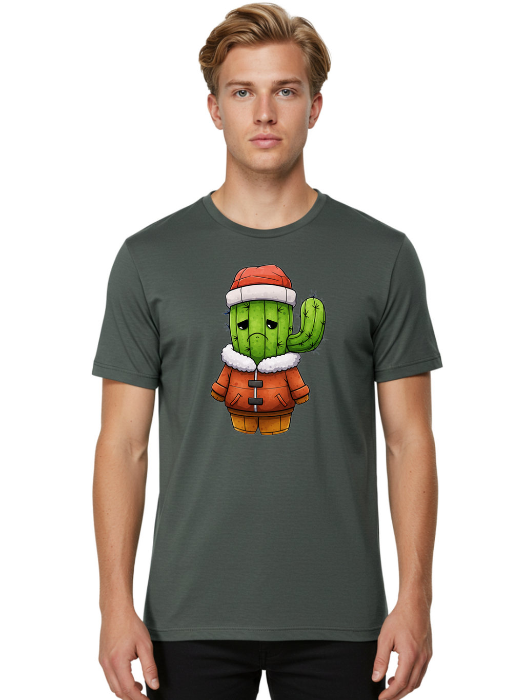 Grumpy-Cactus-In-Winter-Outfit Men'S Graphic Tee, 100% Cotton, Comfortable Casual Summer Wear, Machine Washable, Vintage Camera, Old Camera, Antique Camera, Black Camera, Classic Photography, Photography Equipment, Nostalgic Device, Bam592