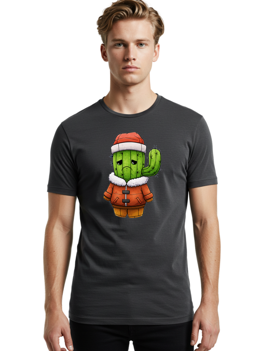 Grumpy-Cactus-In-Winter-Outfit Men'S Graphic Tee, 100% Cotton, Comfortable Casual Summer Wear, Machine Washable, Vintage Camera, Old Camera, Antique Camera, Black Camera, Classic Photography, Photography Equipment, Nostalgic Device, Bam592