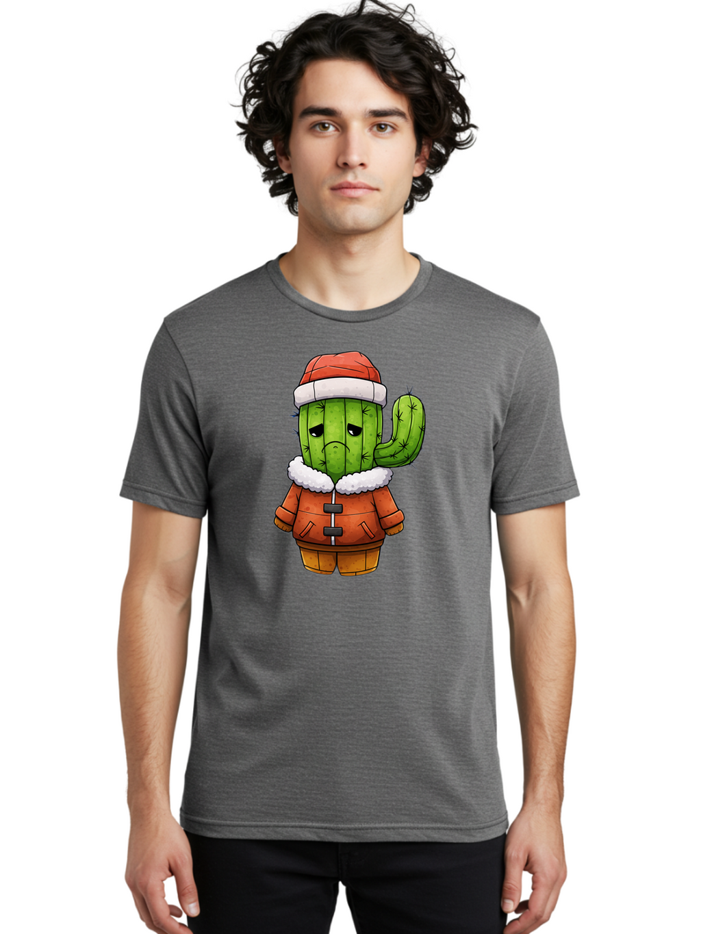 Grumpy-Cactus-In-Winter-Outfit Men'S Graphic Tee, 100% Cotton, Comfortable Casual Summer Wear, Machine Washable, Vintage Camera, Old Camera, Antique Camera, Black Camera, Classic Photography, Photography Equipment, Nostalgic Device, Bam592