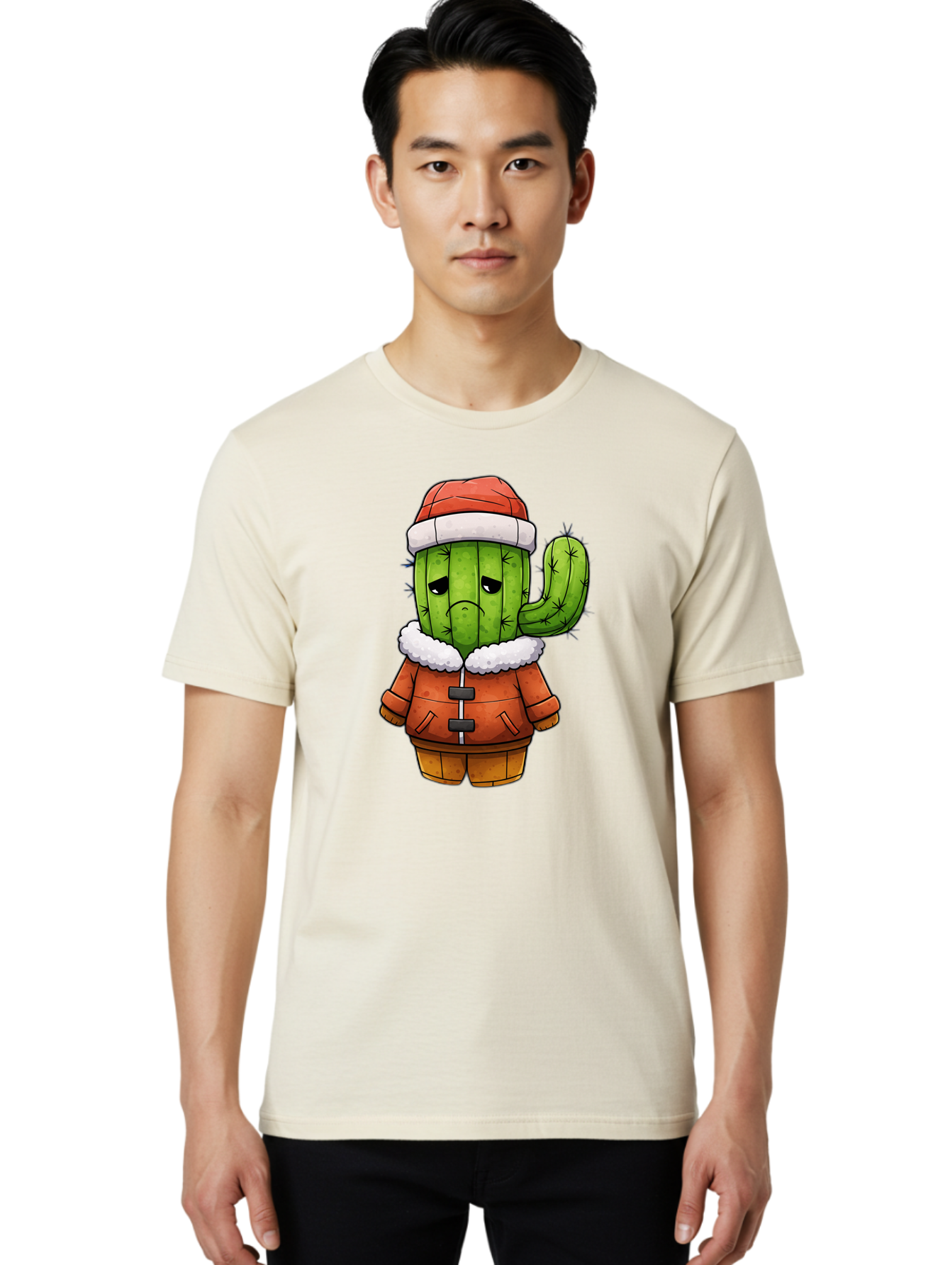 Grumpy-Cactus-In-Winter-Outfit Men'S Graphic Tee, 100% Cotton, Comfortable Casual Summer Wear, Machine Washable, Vintage Camera, Old Camera, Antique Camera, Black Camera, Classic Photography, Photography Equipment, Nostalgic Device, Bam592