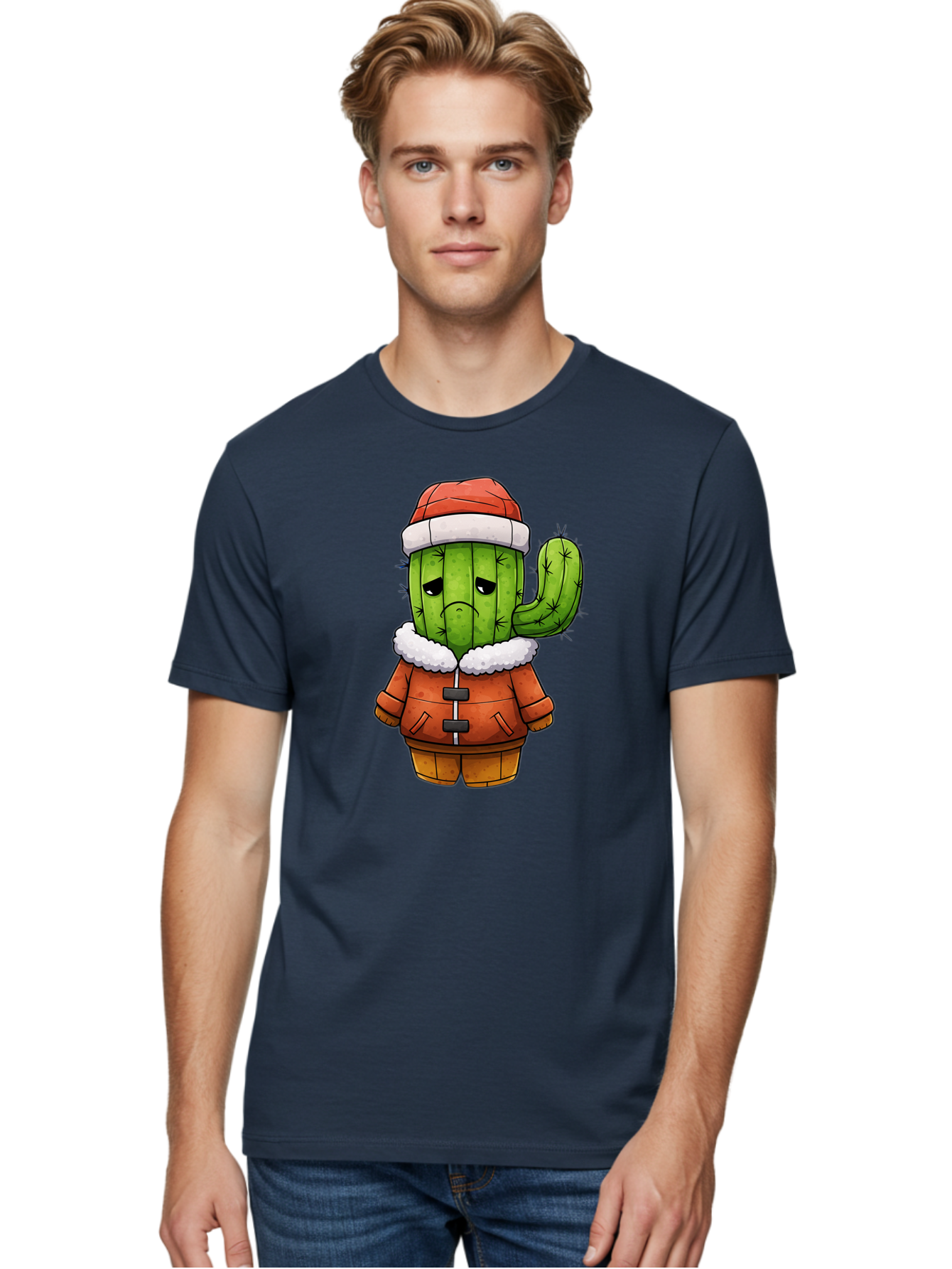 Grumpy-Cactus-In-Winter-Outfit Men'S Graphic Tee, 100% Cotton, Comfortable Casual Summer Wear, Machine Washable, Vintage Camera, Old Camera, Antique Camera, Black Camera, Classic Photography, Photography Equipment, Nostalgic Device, Bam592