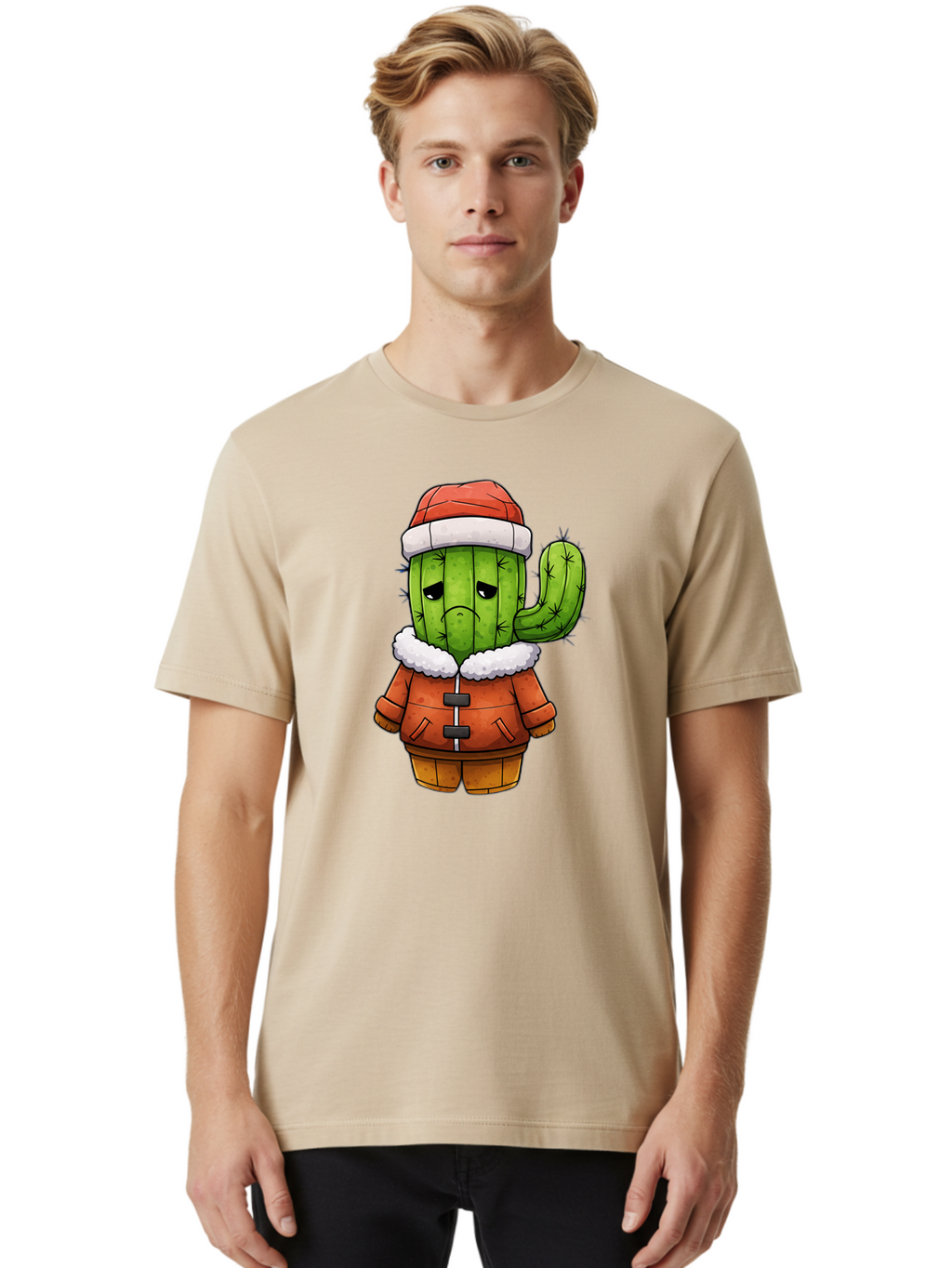 Grumpy-Cactus-In-Winter-Outfit Men'S Graphic Tee, 100% Cotton, Comfortable Casual Summer Wear, Machine Washable, Vintage Camera, Old Camera, Antique Camera, Black Camera, Classic Photography, Photography Equipment, Nostalgic Device, Bam592