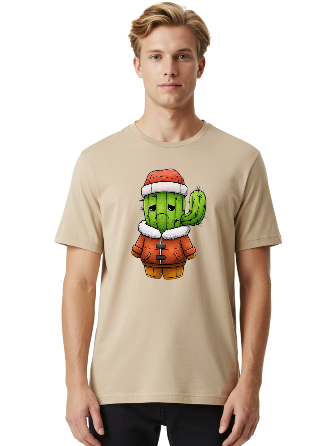 Grumpy-Cactus-In-Winter-Outfit Men'S Graphic Tee, 100% Cotton, Comfortable Casual Summer Wear, Machine Washable, Vintage Camera, Old Camera, Antique Camera, Black Camera, Classic Photography, Photography Equipment, Nostalgic Device, Bam592