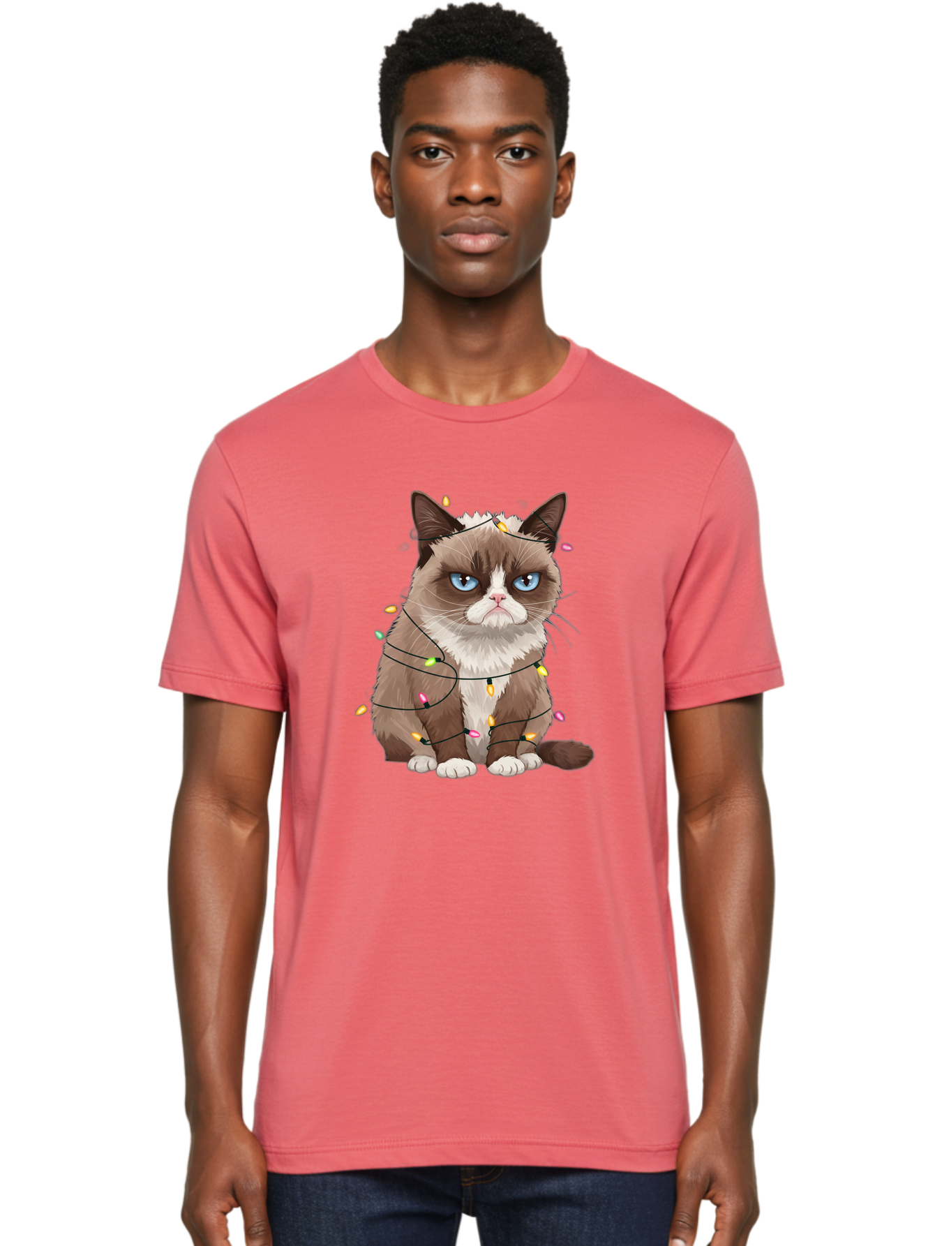 Grumpy-Cat-Christmas-Lights Men'S Graphic Tee, 100% Cotton, Comfortable Casual Summer Wear, Machine Washable, Vintage Camera, Old Camera, Antique Camera, Black Camera, Classic Photography, Photography Equipment, Nostalgic Device, Film Camera, Bam597