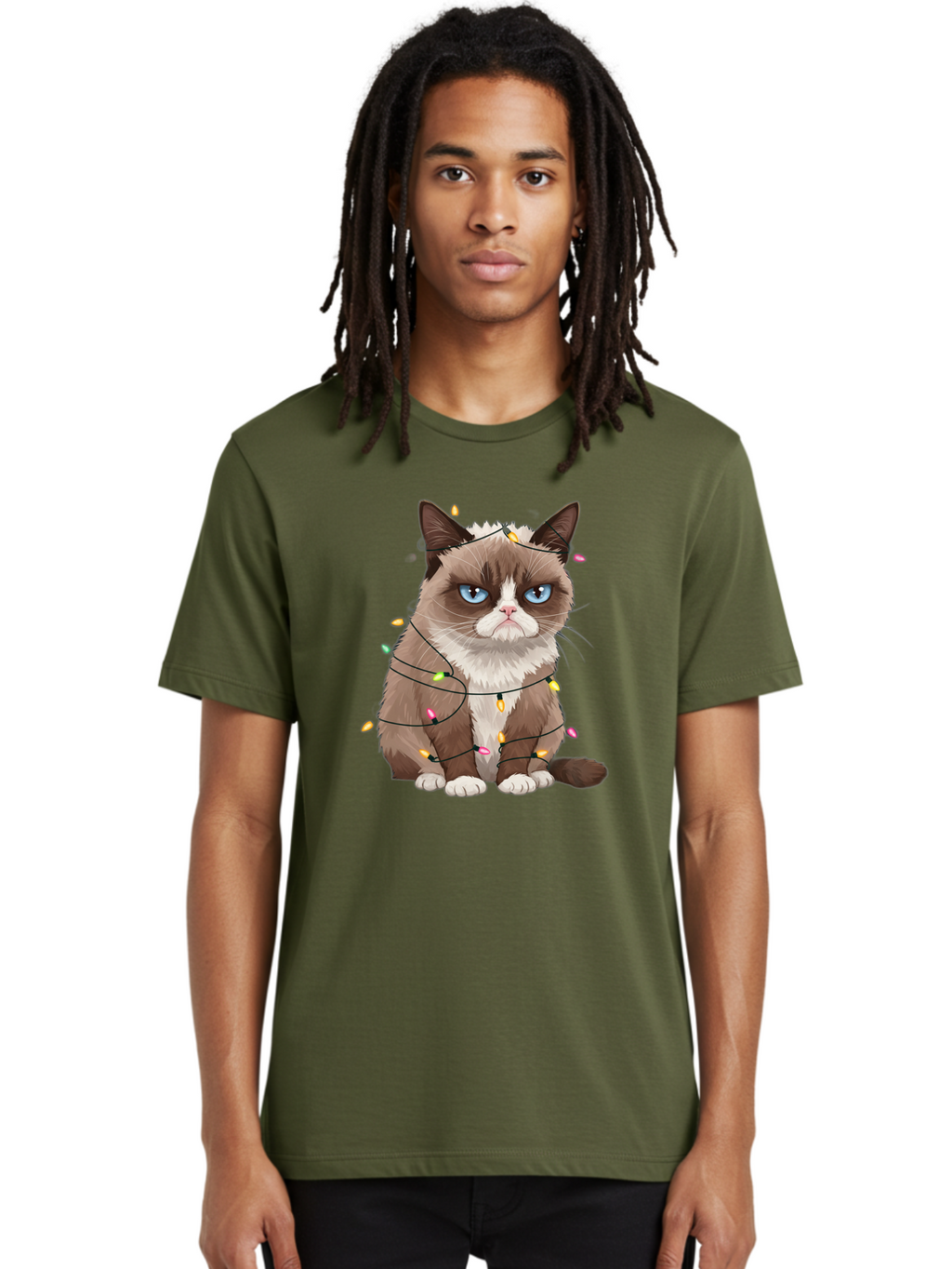 Grumpy-Cat-Christmas-Lights Men'S Graphic Tee, 100% Cotton, Comfortable Casual Summer Wear, Machine Washable, Vintage Camera, Old Camera, Antique Camera, Black Camera, Classic Photography, Photography Equipment, Nostalgic Device, Film Camera, Bam597