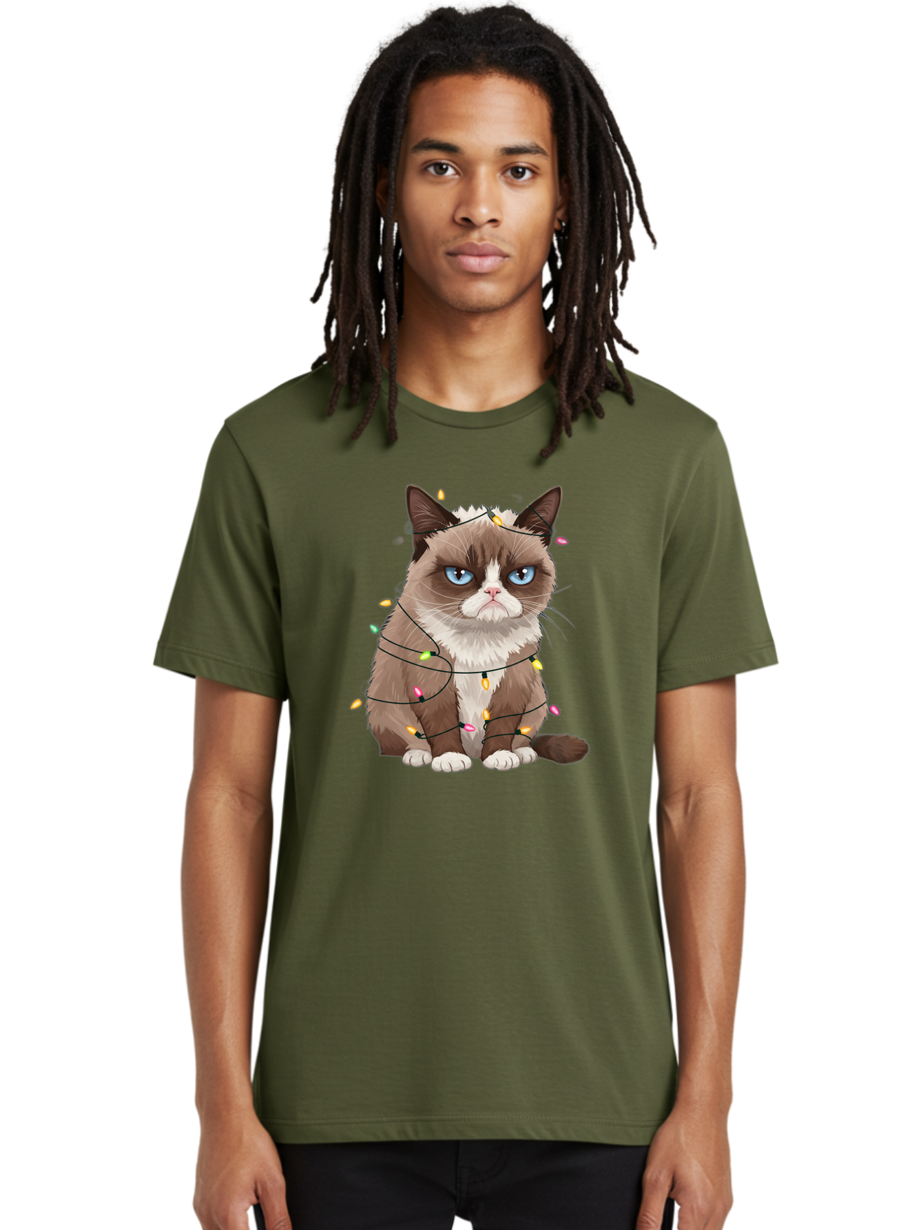 Grumpy-Cat-Christmas-Lights Men'S Graphic Tee, 100% Cotton, Comfortable Casual Summer Wear, Machine Washable, Vintage Camera, Old Camera, Antique Camera, Black Camera, Classic Photography, Photography Equipment, Nostalgic Device, Film Camera, Bam597