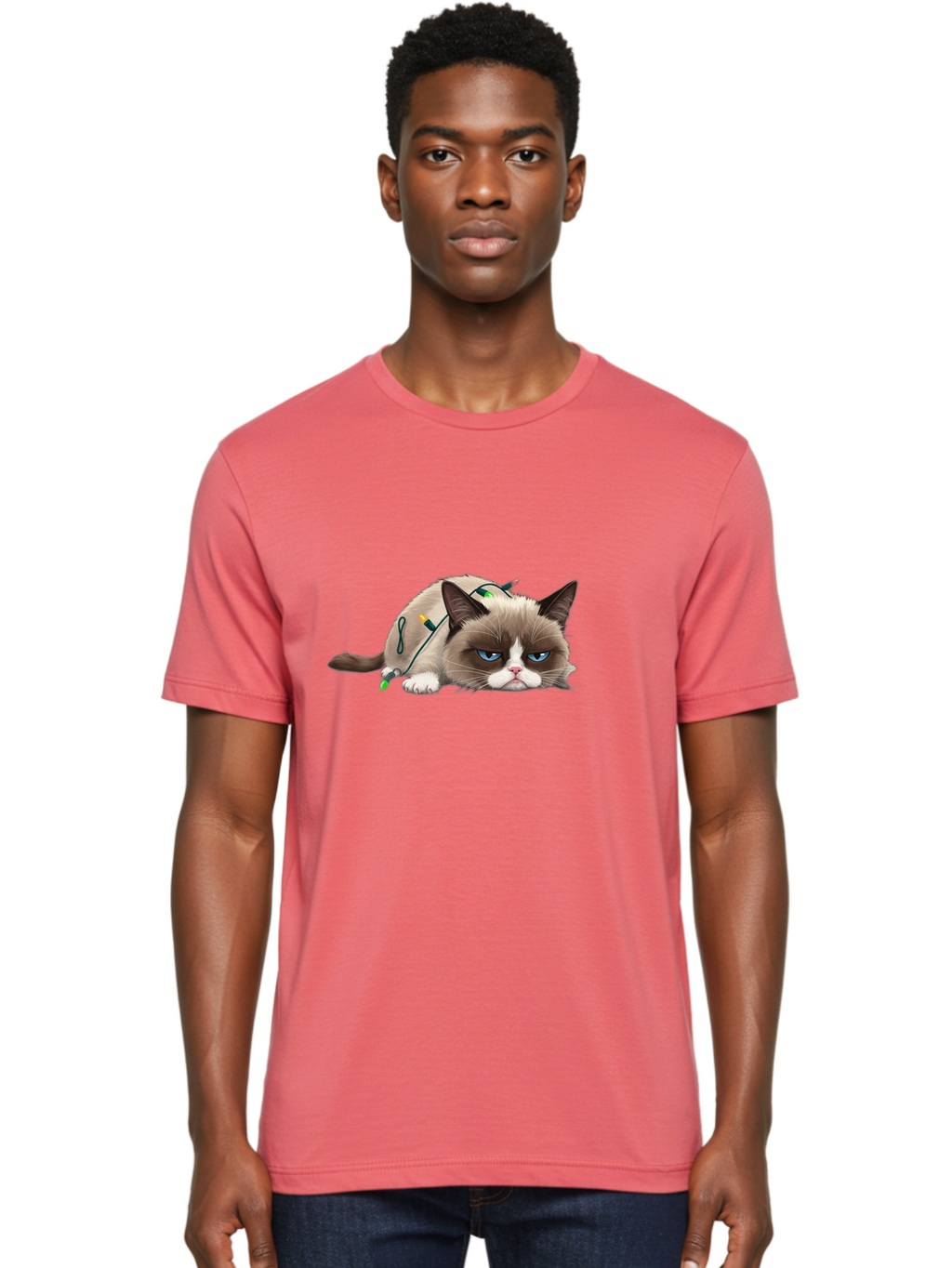 Grumpy-Cat-With-Christmas-Sweater Men'S Graphic Tee, 100% Cotton, Comfortable Casual Summer Wear, Machine Washable, Vintage Camera, Old Camera, Antique Camera, Black Camera, Classic Photography, Photography Equipment, Nostalgic Device, Bam598