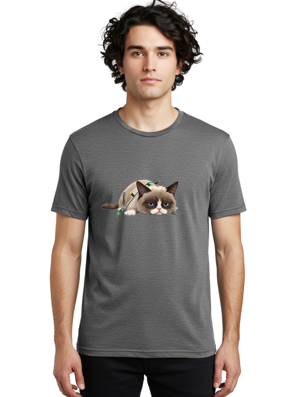 Grumpy-Cat-With-Christmas-Sweater Men'S Graphic Tee, 100% Cotton, Comfortable Casual Summer Wear, Machine Washable, Vintage Camera, Old Camera, Antique Camera, Black Camera, Classic Photography, Photography Equipment, Nostalgic Device, Bam598