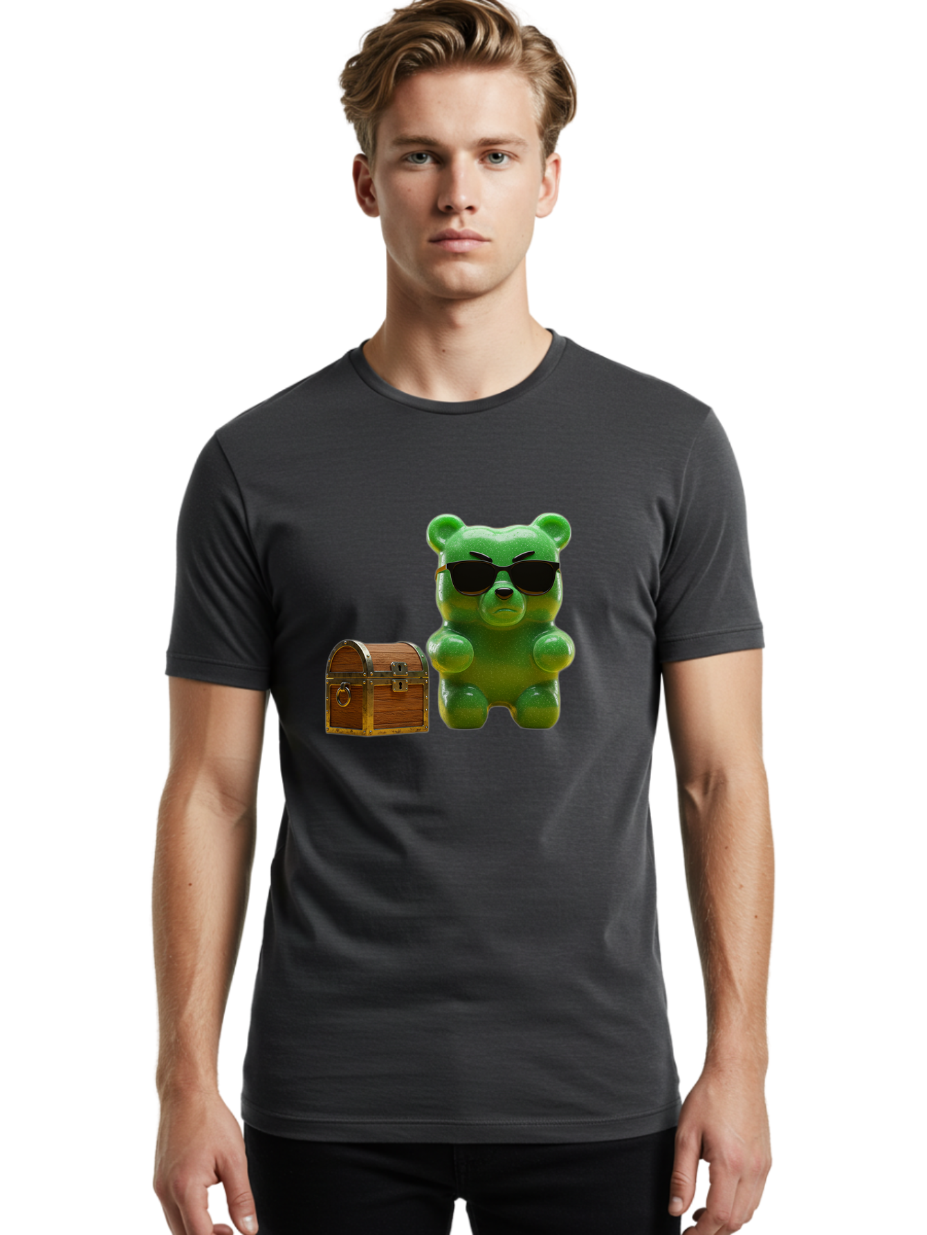 Gummy-Bear-In-Shades Men'S Graphic Tee, 100% Cotton, Comfortable Casual Summer Wear, Machine Washable, Vintage Camera, Old Camera, Antique Camera, Black Camera, Classic Photography, Photography Equipment, Nostalgic Device, Film Camera, Bam609