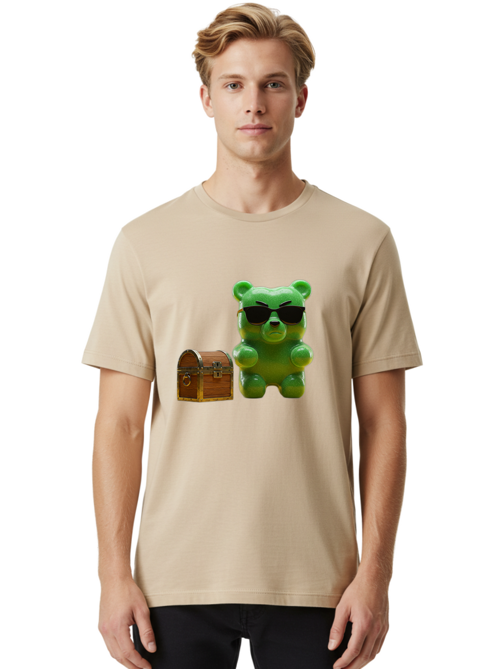 Gummy-Bear-In-Shades Men'S Graphic Tee, 100% Cotton, Comfortable Casual Summer Wear, Machine Washable, Vintage Camera, Old Camera, Antique Camera, Black Camera, Classic Photography, Photography Equipment, Nostalgic Device, Film Camera, Bam609