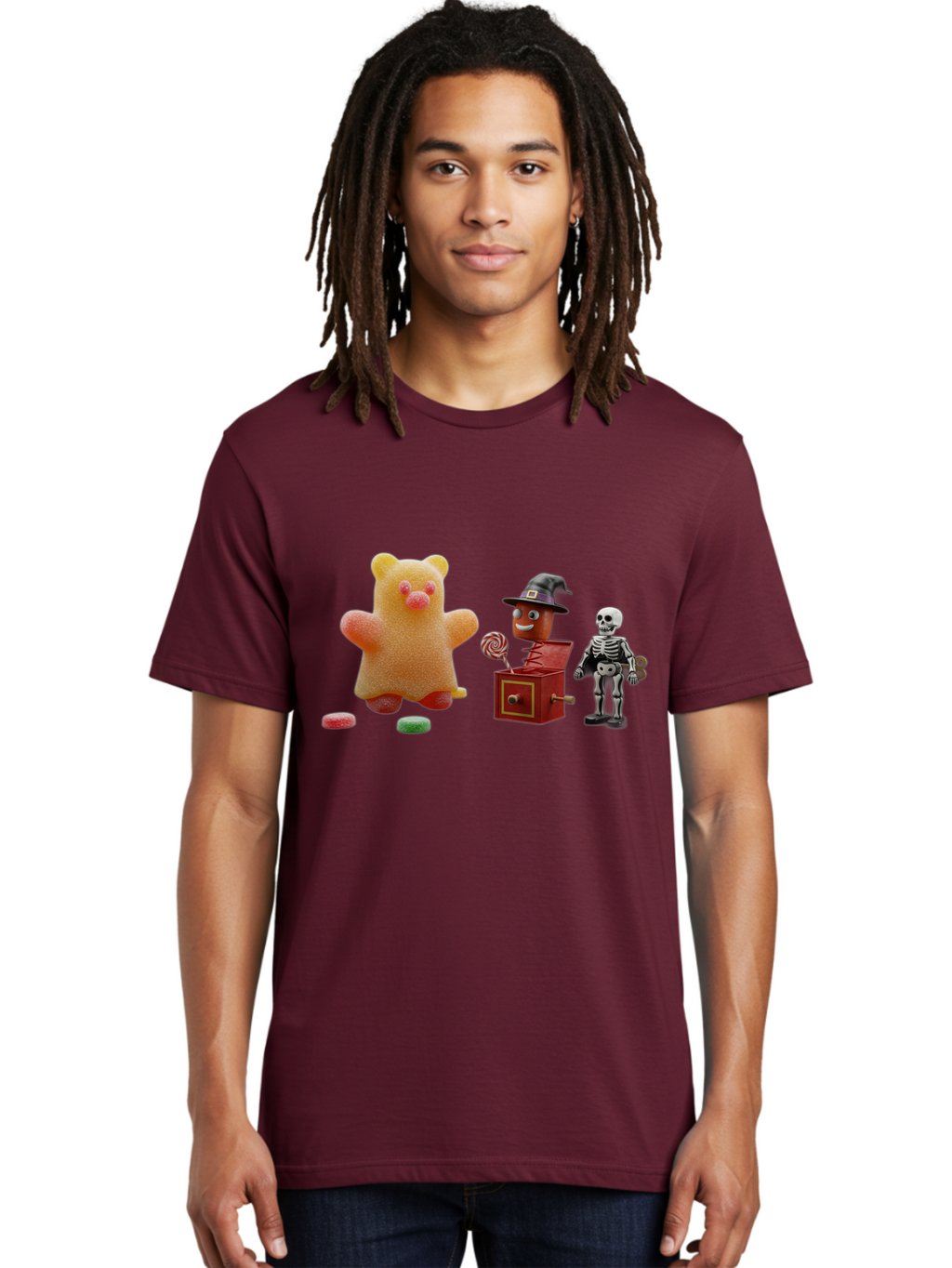 Gummy-Bear-Jack-In-The-Box-Skeleton Men'S Graphic Tee, 100% Cotton, Comfortable Casual Summer Wear, Machine Washable, Vintage Camera, Old Camera, Antique Camera, Black Camera, Classic Photography, Photography Equipment, Nostalgic Device, Bam610