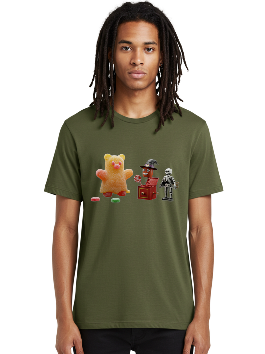 Gummy-Bear-Jack-In-The-Box-Skeleton Men'S Graphic Tee, 100% Cotton, Comfortable Casual Summer Wear, Machine Washable, Vintage Camera, Old Camera, Antique Camera, Black Camera, Classic Photography, Photography Equipment, Nostalgic Device, Bam610