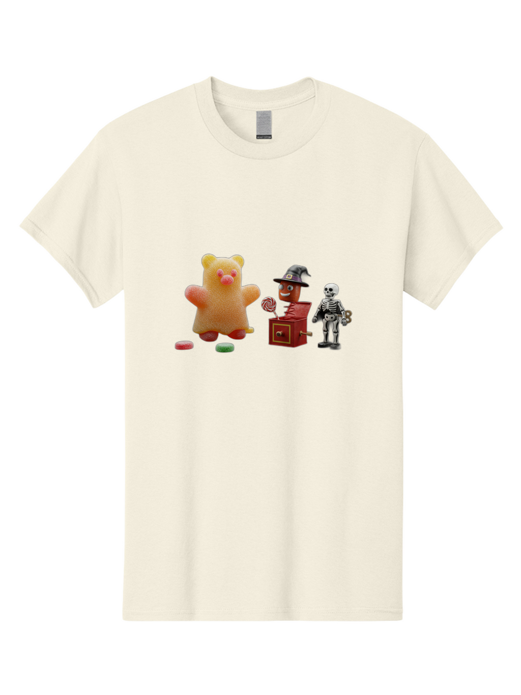 Gummy-Bear-Jack-In-The-Box-Skeleton Men'S Graphic Tee, 100% Cotton, Comfortable Casual Summer Wear, Machine Washable, Vintage Camera, Old Camera, Antique Camera, Black Camera, Classic Photography, Photography Equipment, Nostalgic Device, Bam610