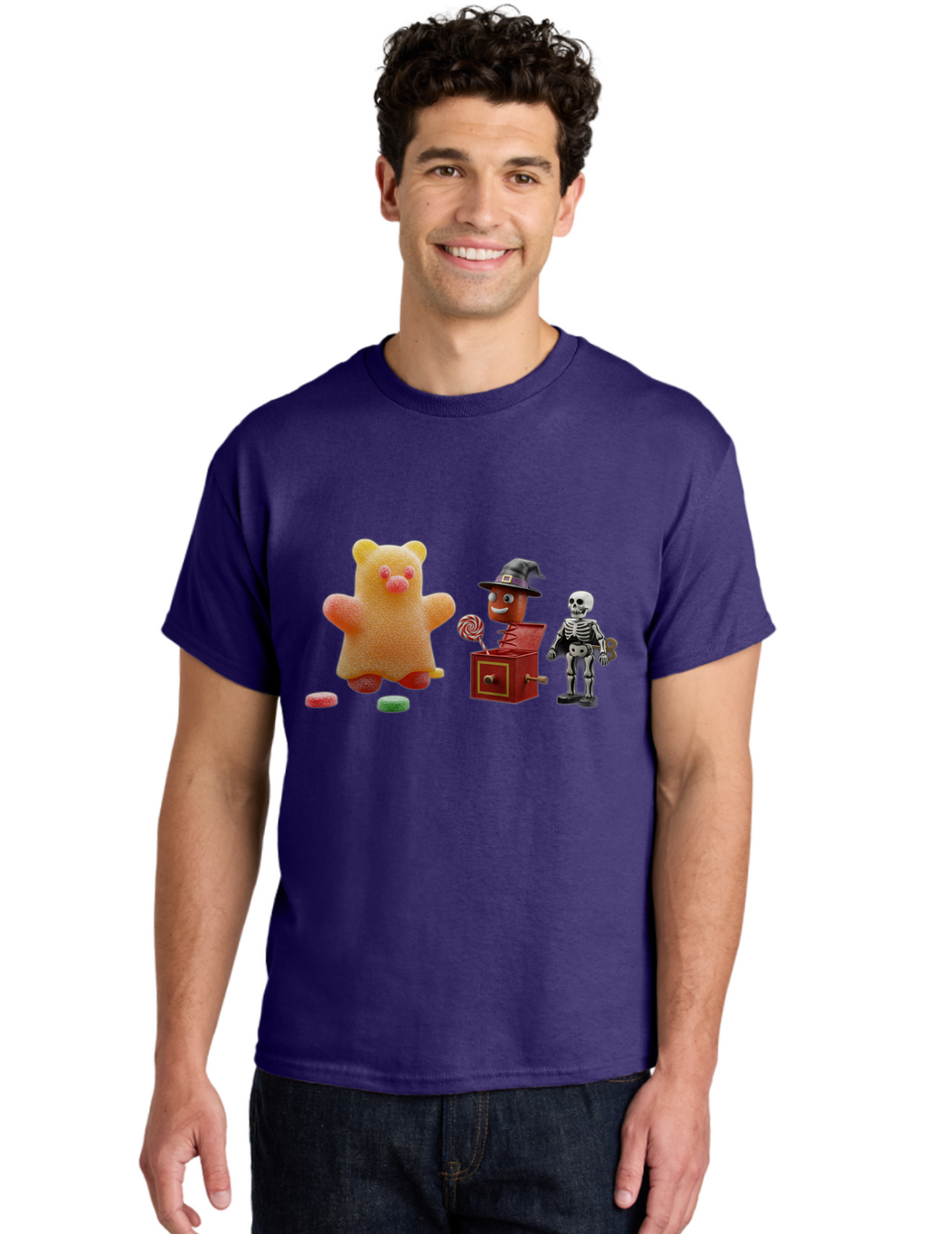 Gummy-Bear-Jack-In-The-Box-Skeleton Men'S Graphic Tee, 100% Cotton, Comfortable Casual Summer Wear, Machine Washable, Vintage Camera, Old Camera, Antique Camera, Black Camera, Classic Photography, Photography Equipment, Nostalgic Device, Bam610