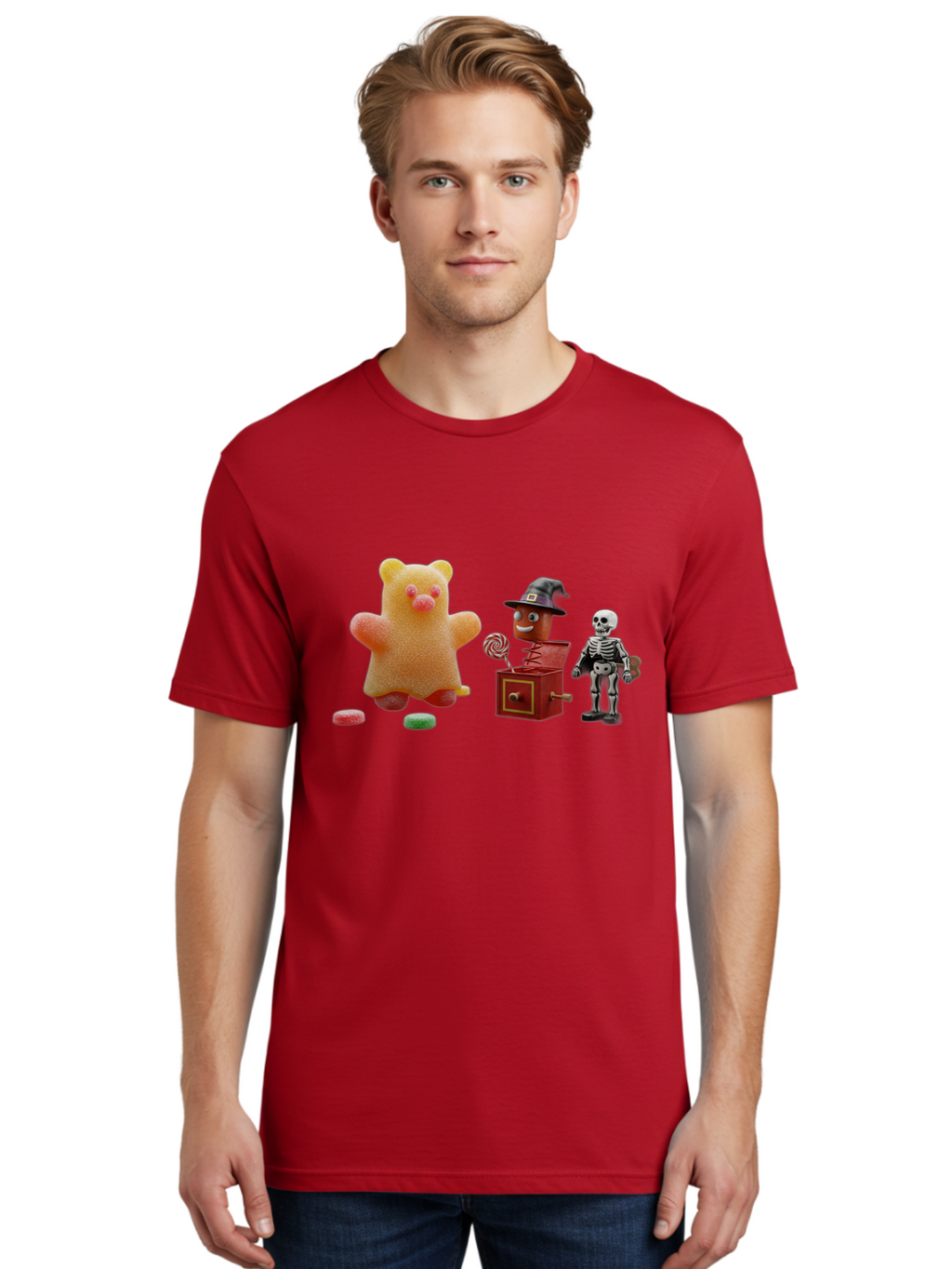 Gummy-Bear-Jack-In-The-Box-Skeleton Men'S Graphic Tee, 100% Cotton, Comfortable Casual Summer Wear, Machine Washable, Vintage Camera, Old Camera, Antique Camera, Black Camera, Classic Photography, Photography Equipment, Nostalgic Device, Bam610
