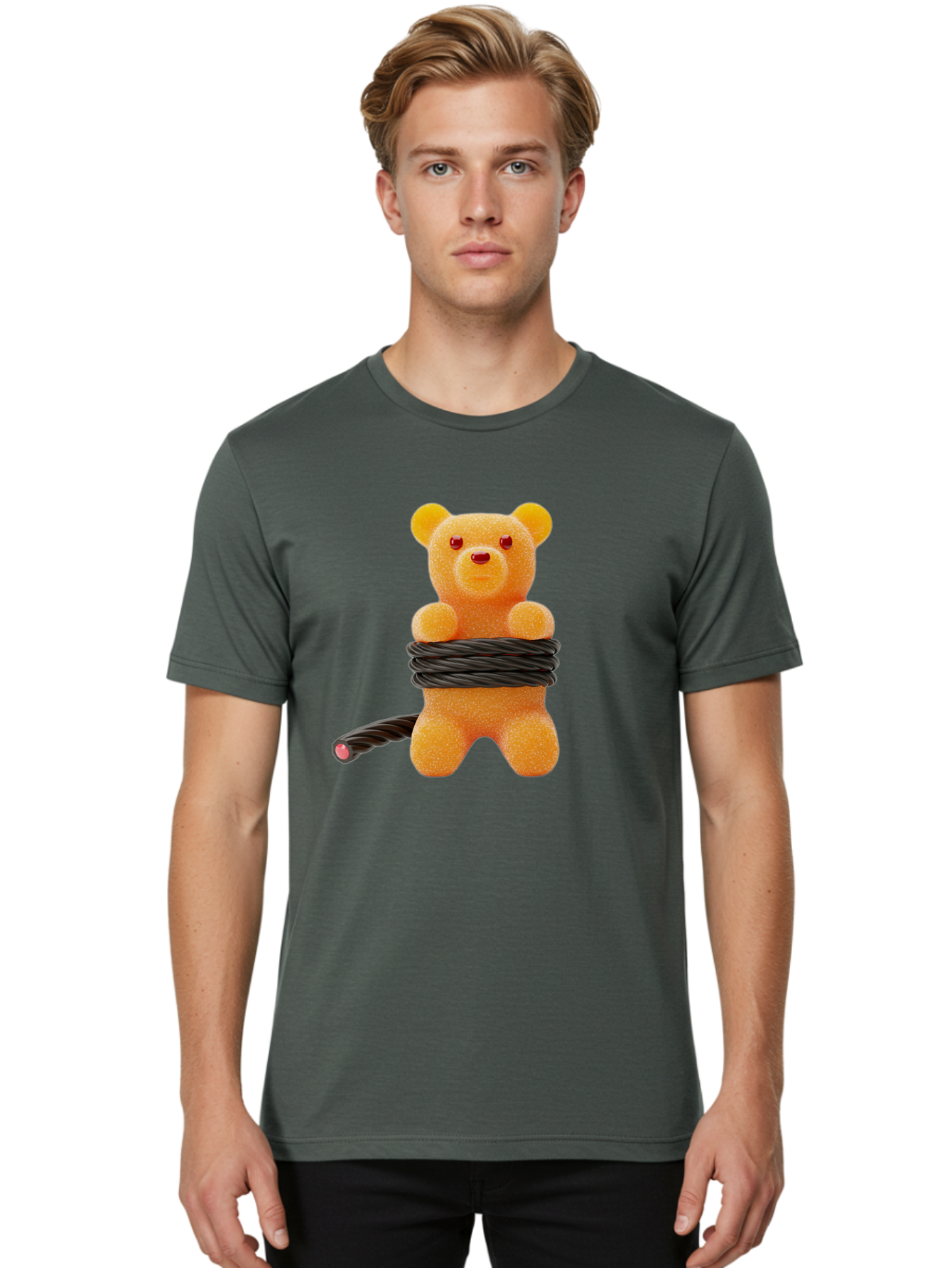 Gummy-Bear-With-Black-Cord Men'S Graphic Tee, 100% Cotton, Comfortable Casual Summer Wear, Machine Washable, Vintage Camera, Old Camera, Antique Camera, Black Camera, Classic Photography, Photography Equipment, Nostalgic Device, Film Camera, Bam612
